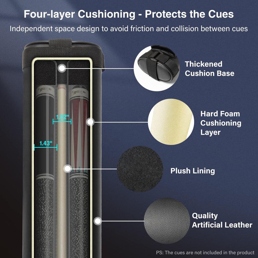 Adhafera 2x2 Hard Pool Cue Case | Faux Leather Snooker Stick Carrier