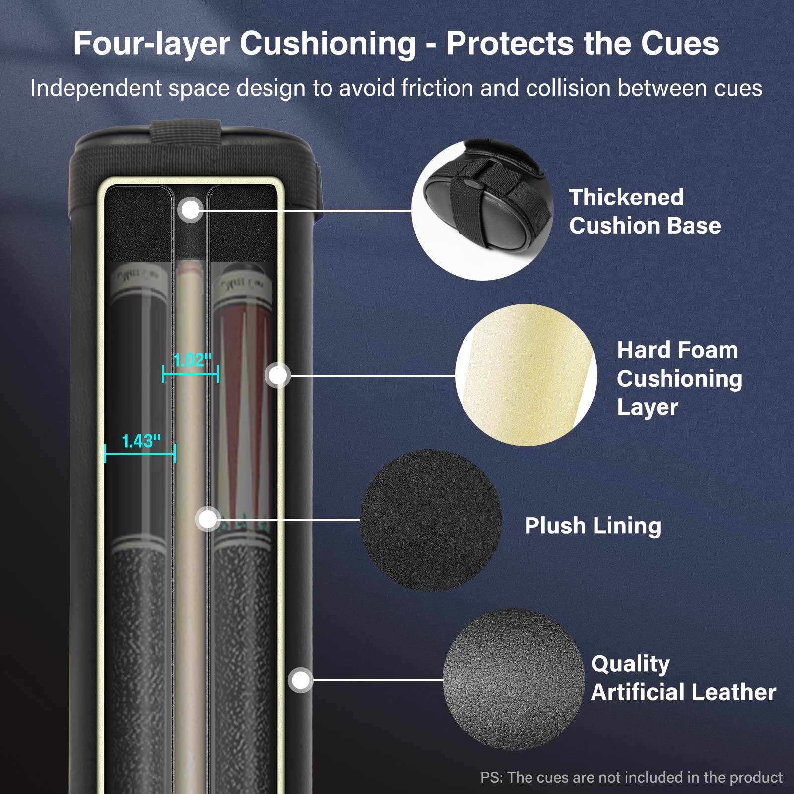 Adhafera 2x2 Hard Pool Cue Case | Faux Leather Snooker Stick Carrier