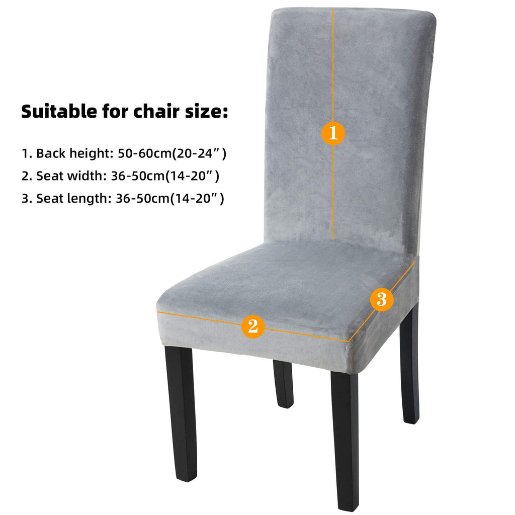 Fuloon Velvet Dining Chair Covers – Grey Stretch Slipcovers, Set of 6
