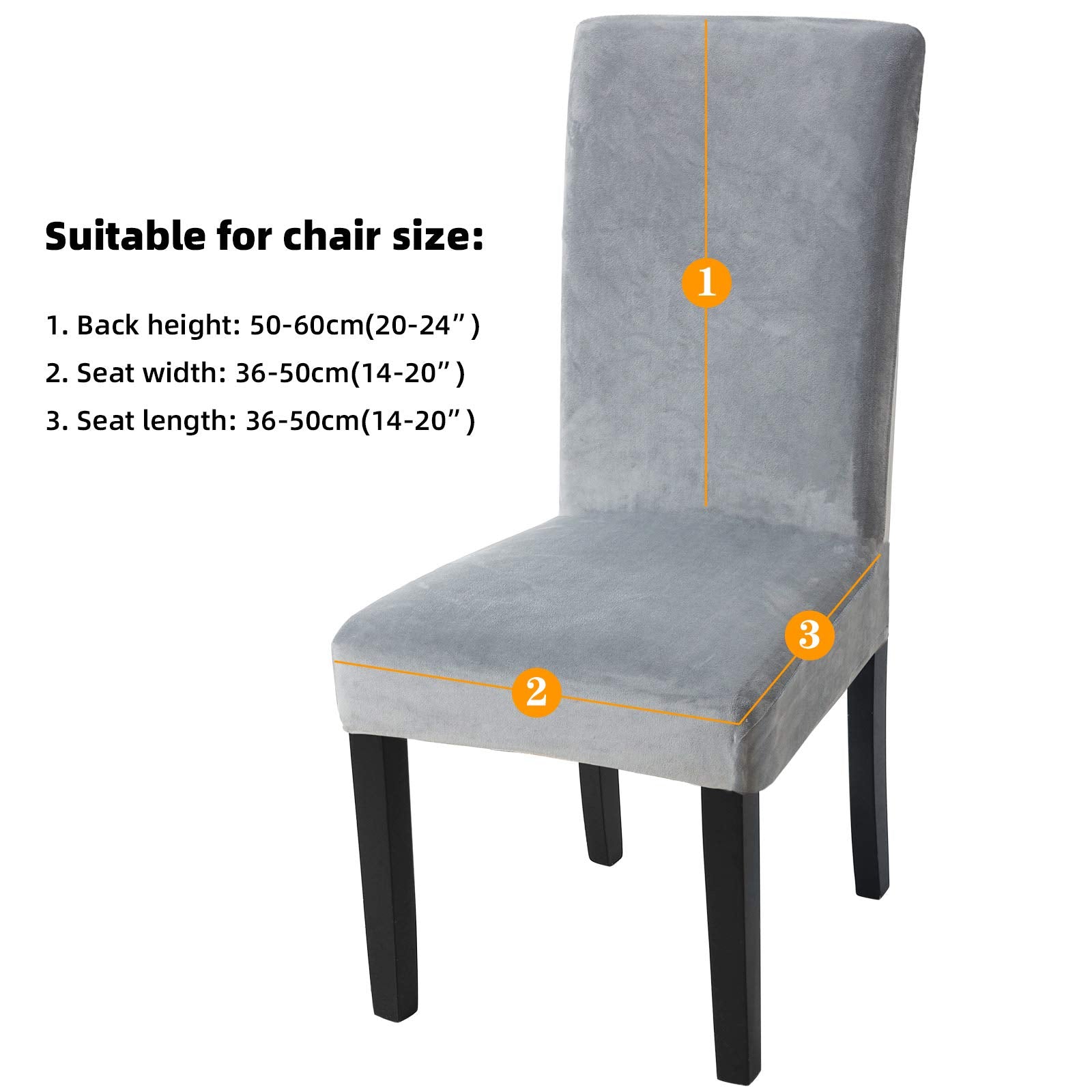 Fuloon Velvet Dining Chair Covers – Grey Stretch Slipcovers, Set of 6