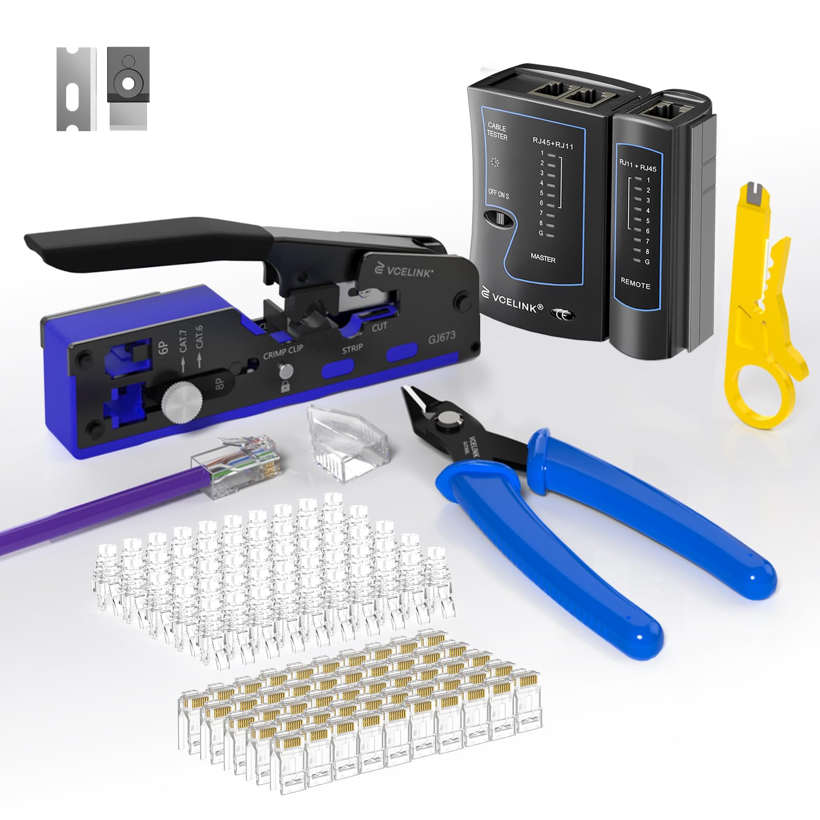 VCELINK RJ45 Crimping Tool Kit with Pass Through Connectors & Tester