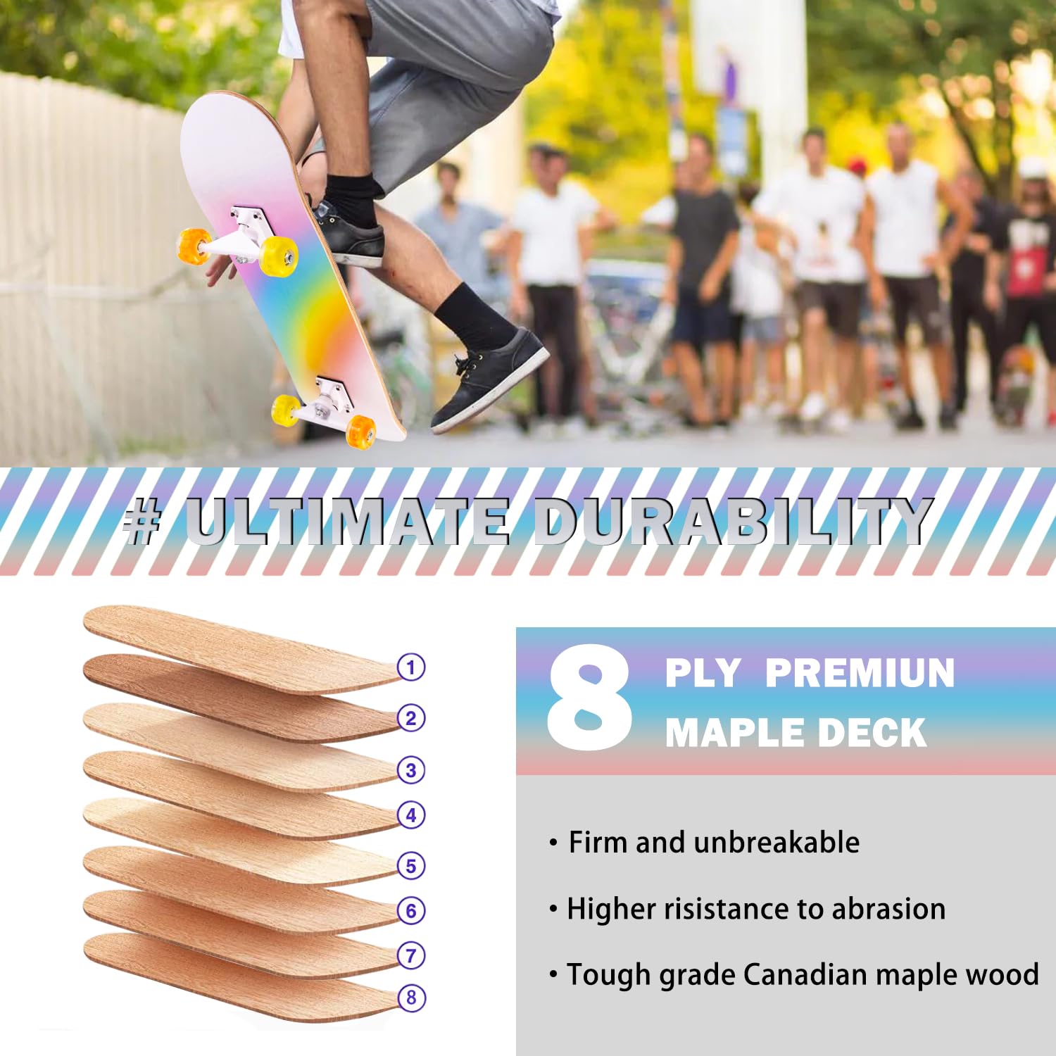 Jolof Store Complete Skateboard | 31x8 Inch 8-Layer Maple Wood Deck