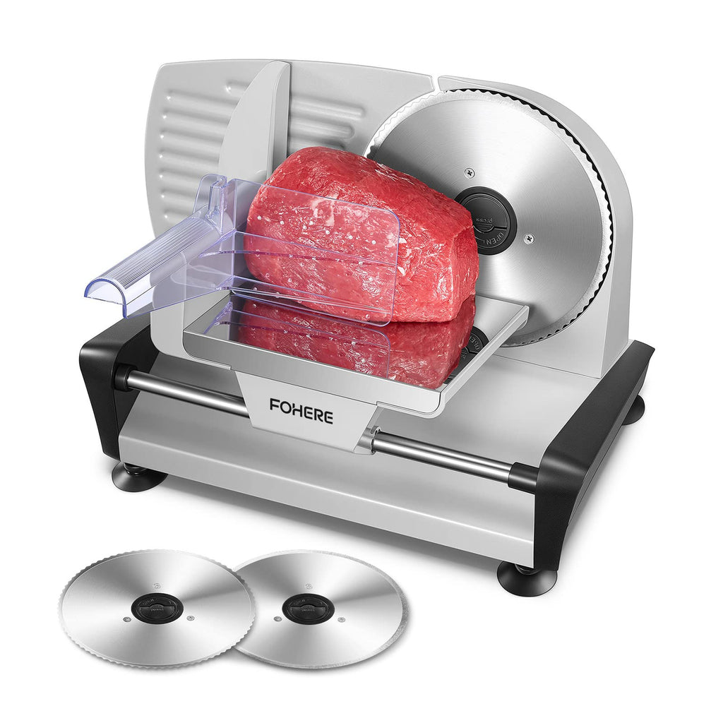 FOHERE 200W Electric Meat Slicer | 2 x 19cm Blades | 0-15mm Thickness