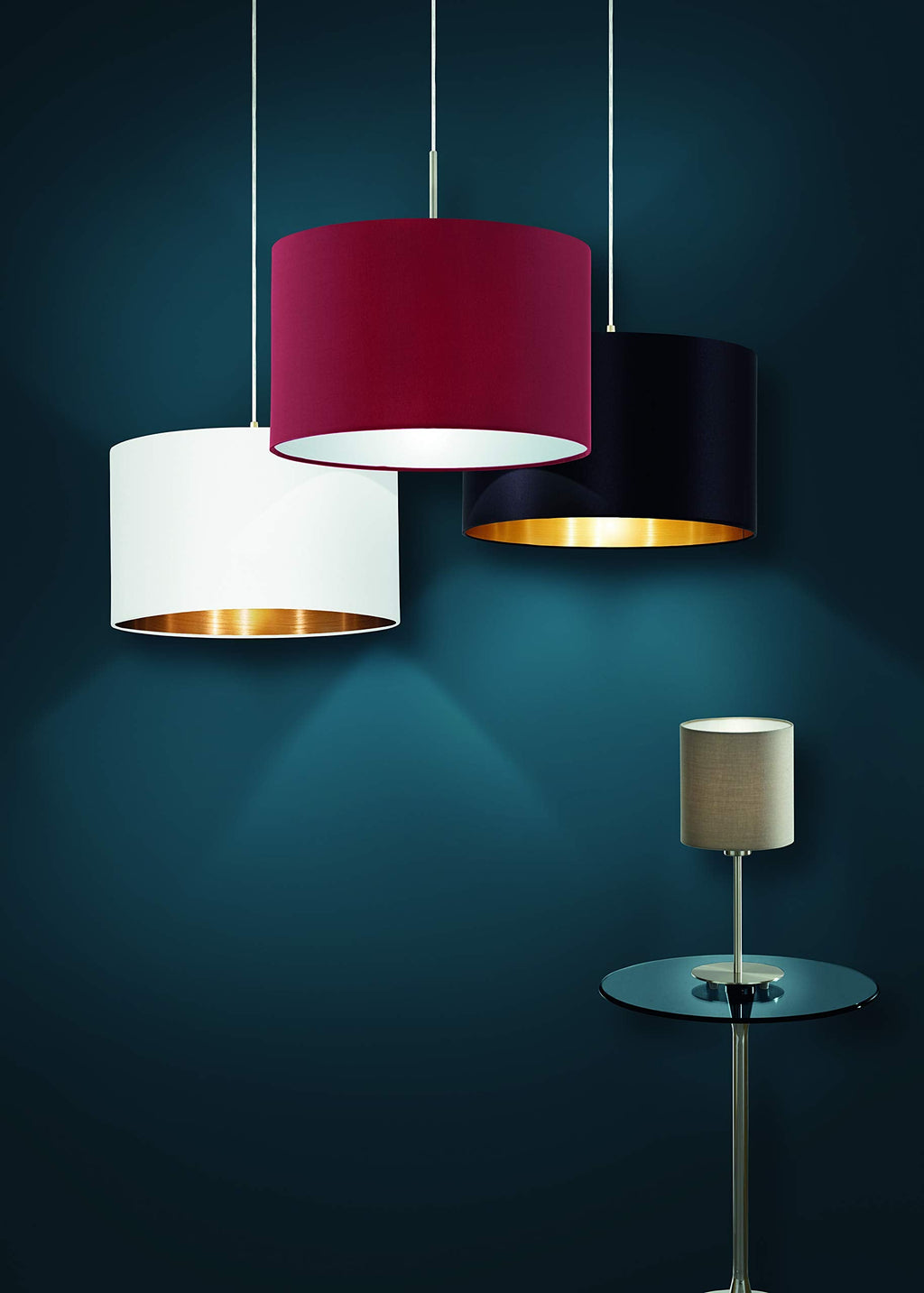 EGLO Maserlo Pendant Lamp – Black & Gold Textile Shade, 38cm Nickel Steel