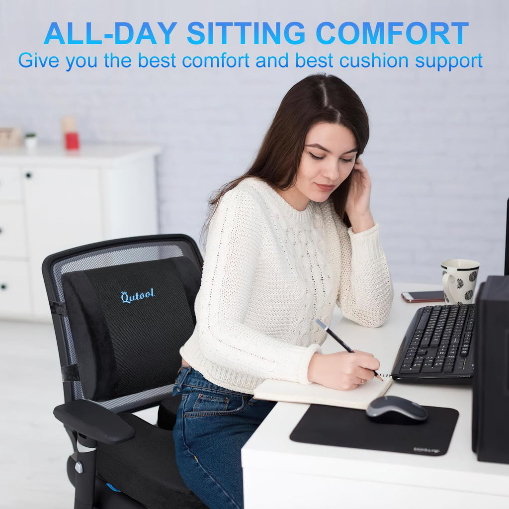 QUTOOL Memory Foam Seat Cushion & Lumbar Support Pillow for Office Chair