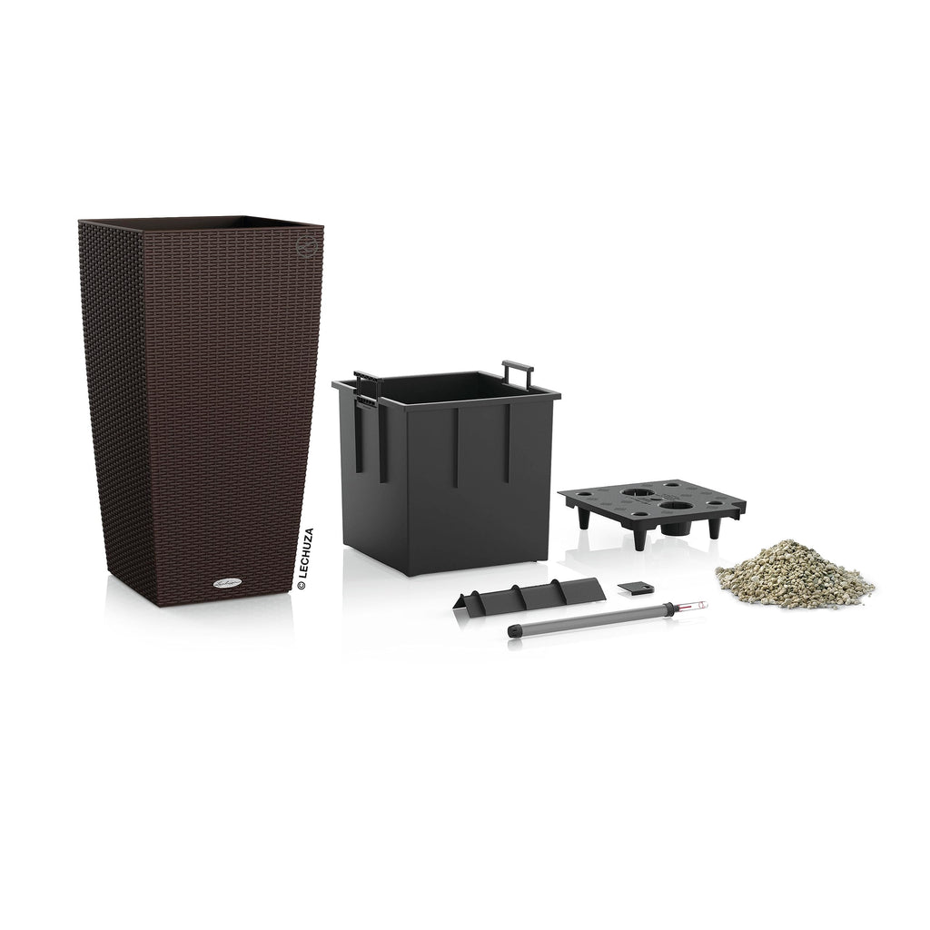 Lechuza CUBICO Cottage 40 Self-Watering Rattan Planter - Mocha