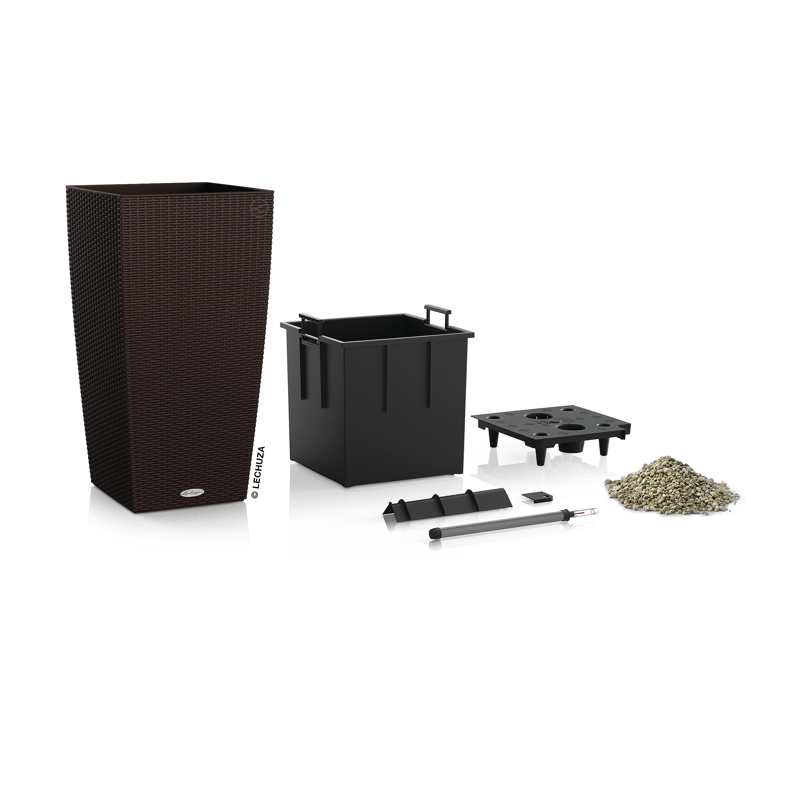 Lechuza CUBICO Cottage 40 Self-Watering Rattan Planter - Mocha