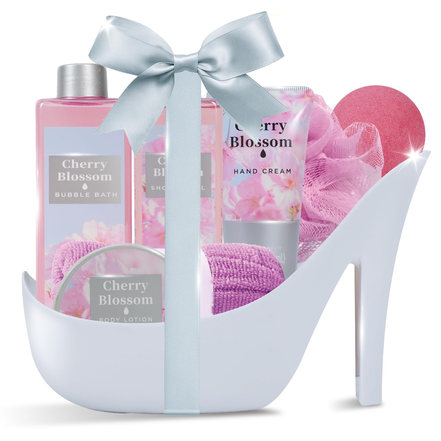 Jolof Store Cherry Blossom Spa Gift Set – 8 Piece Luxury Bath Basket