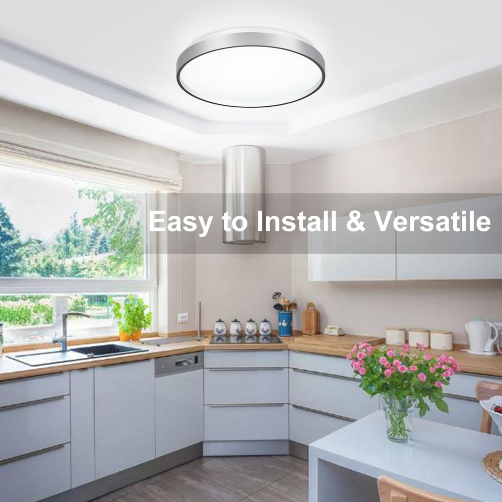 DINGLILIGHTING 24W LED Flush Mount Ceiling Light | 13 Inch Silver Fixture