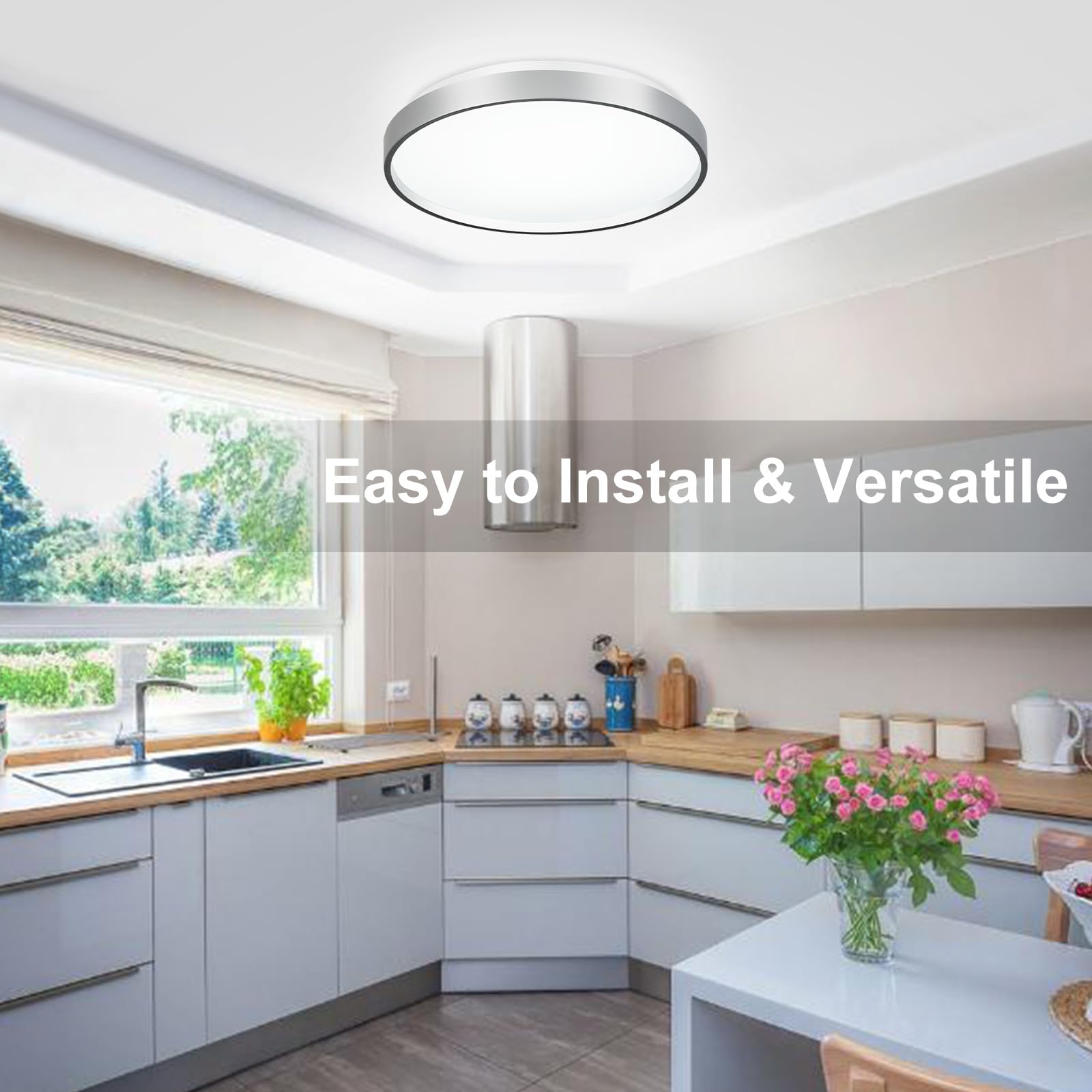 DINGLILIGHTING 24W LED Flush Mount Ceiling Light | 13 Inch Silver Fixture