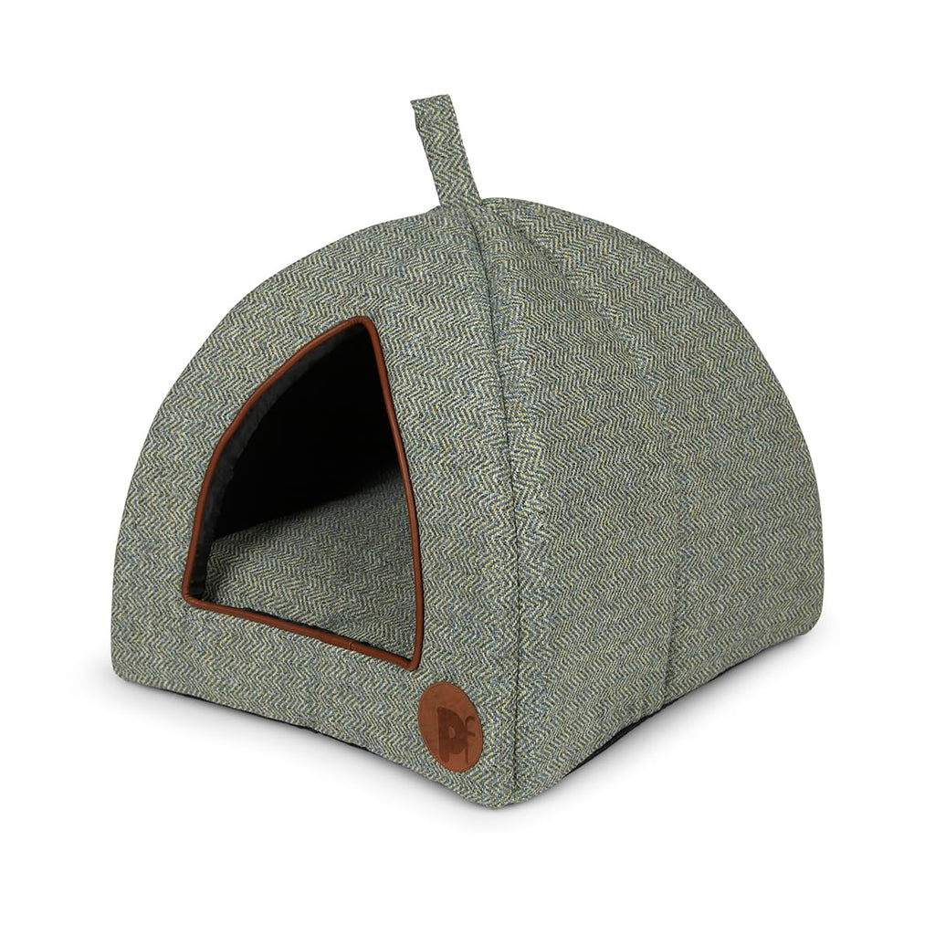Petface Sage Herringbone Igloo Cat Bed – Cozy Plush Indoor Pet Cave