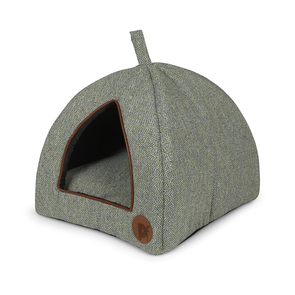 Petface Sage Herringbone Igloo Cat Bed – Cozy Plush Indoor Pet Cave