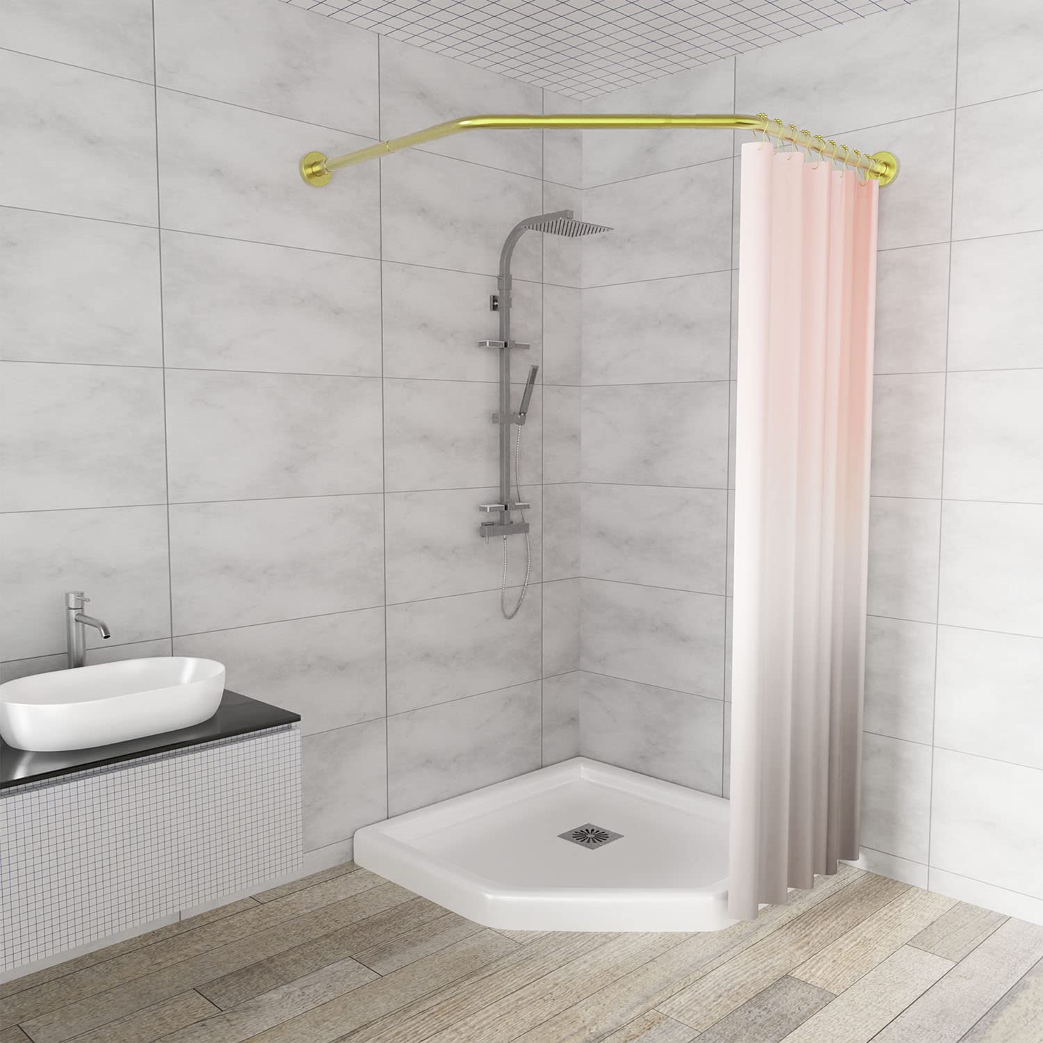 Jolof Store Diamond Corner Shower Rod | 304 Stainless Steel Gold