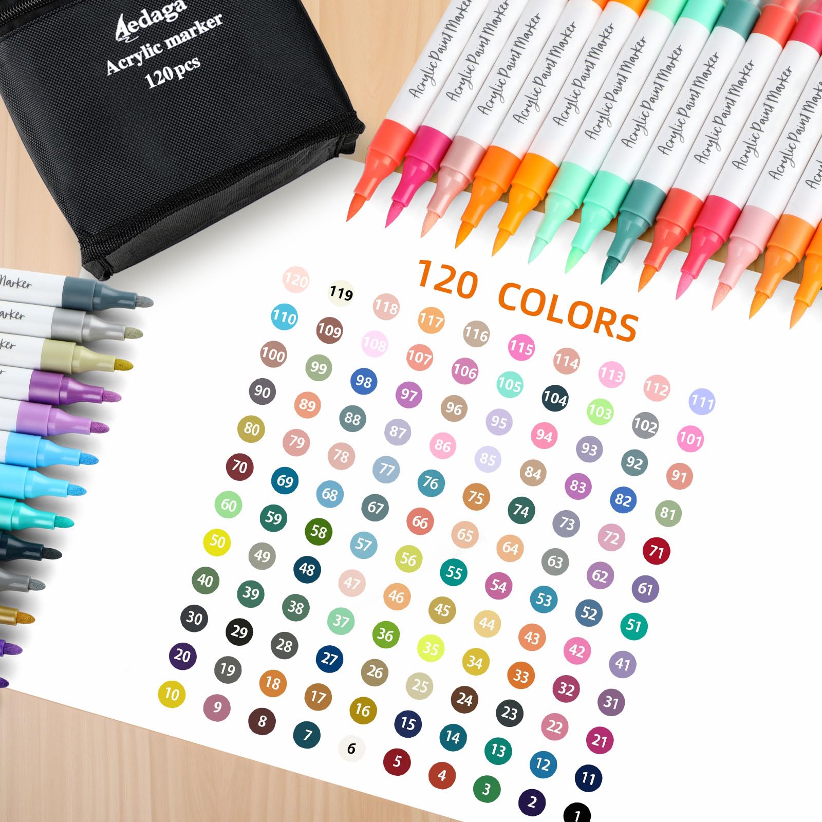 120 Color Dual Tip Acrylic Paint Pens with App for Rock Painting