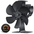 Jolof Store 6-Blade Heat Powered Wood Burning Stove Fan with Thermometer