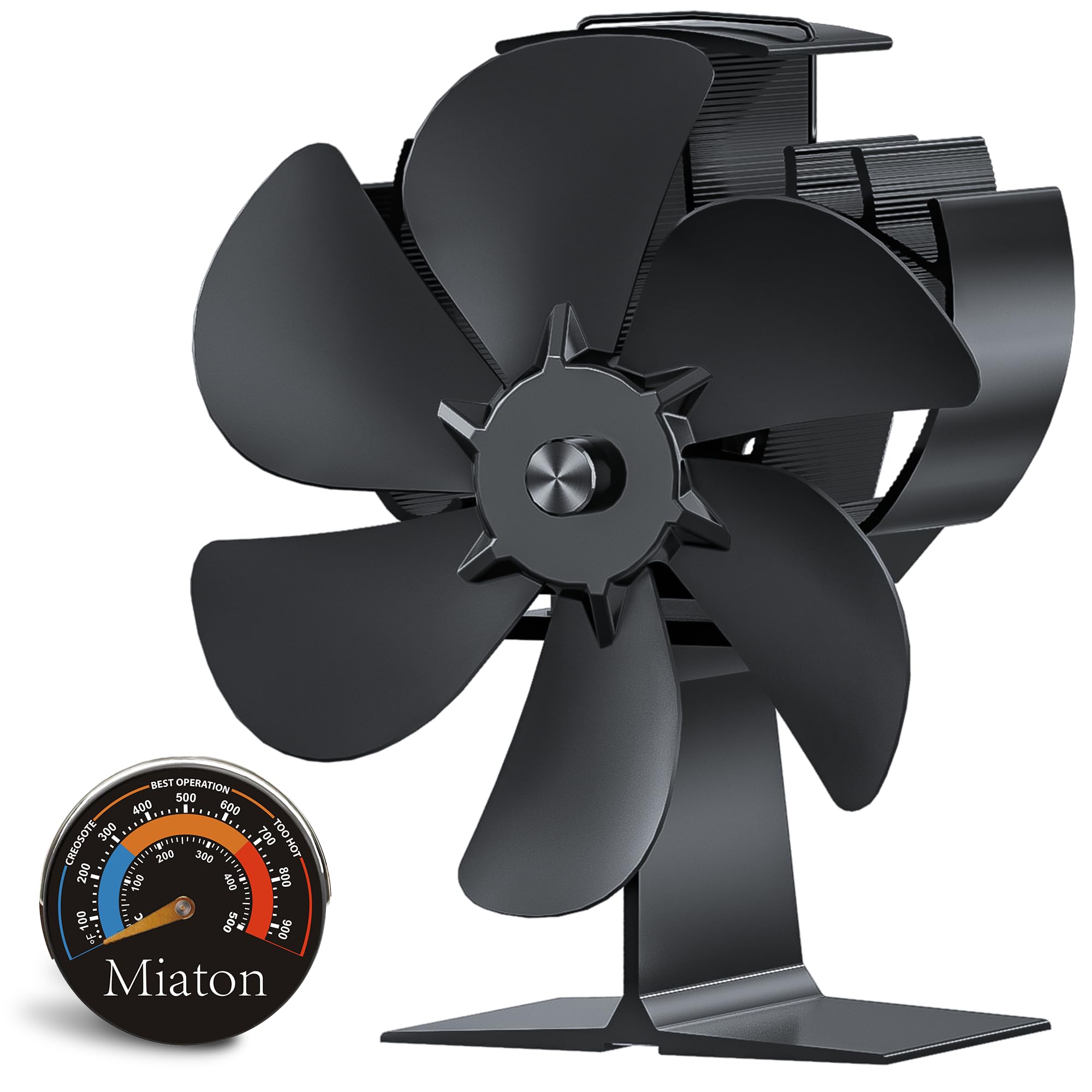 Jolof Store 6-Blade Heat Powered Wood Burning Stove Fan with Thermometer