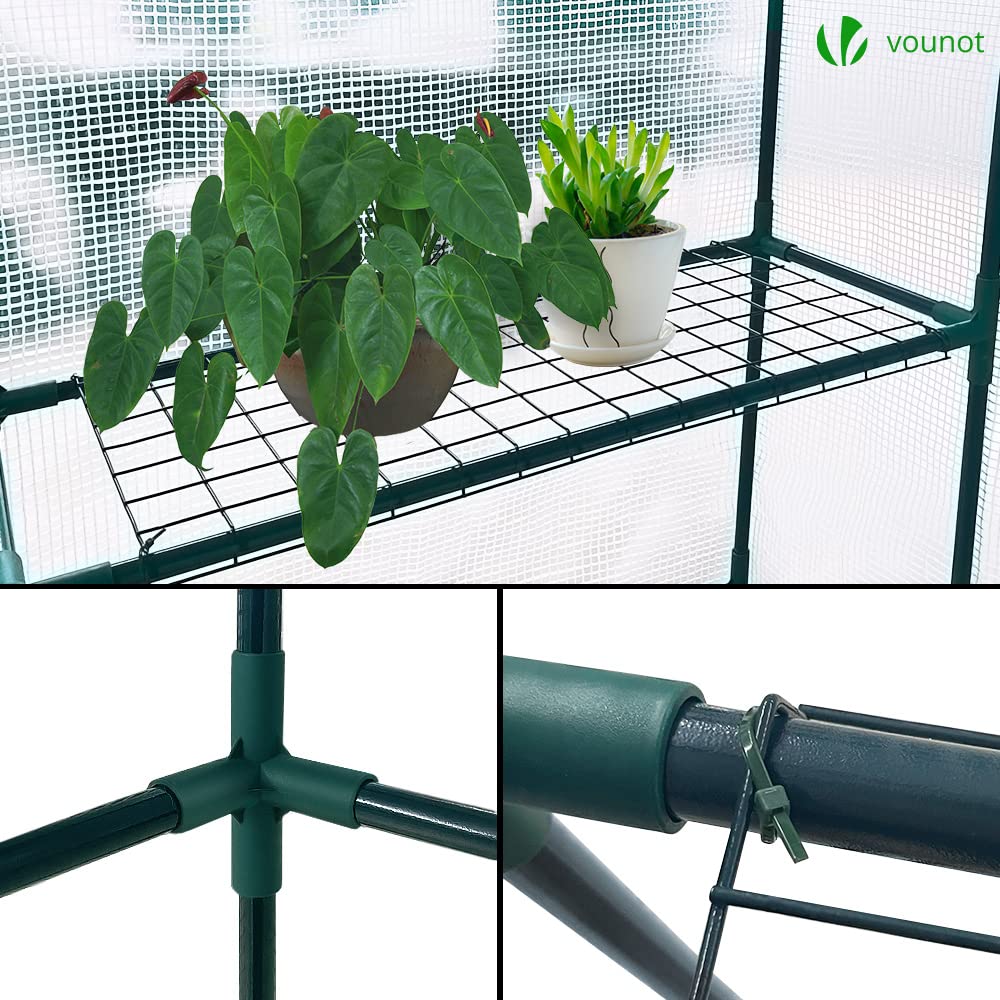 VOUNOT Walk-In Greenhouse with 12 Shelves - White Polytunnel Grow House