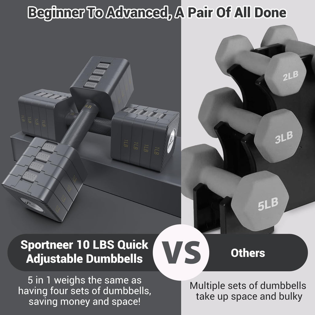 Sportneer 5-in-1 Adjustable Dumbbells Set | 3-11lbs Home Gym Weights