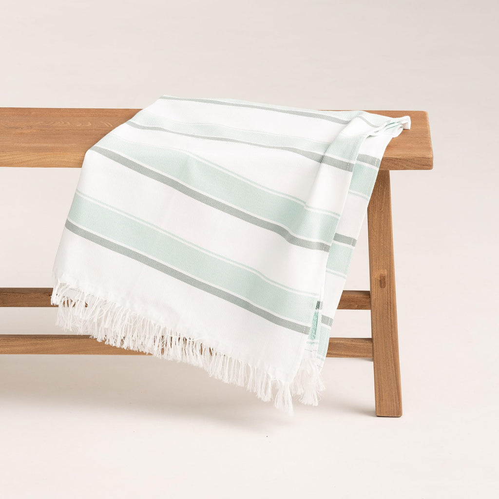 GAMUSI Rectangular Beach Towel – Bath Fouta – Embossed Fabric – Dyed Thread with Fringes – Green. - image 2