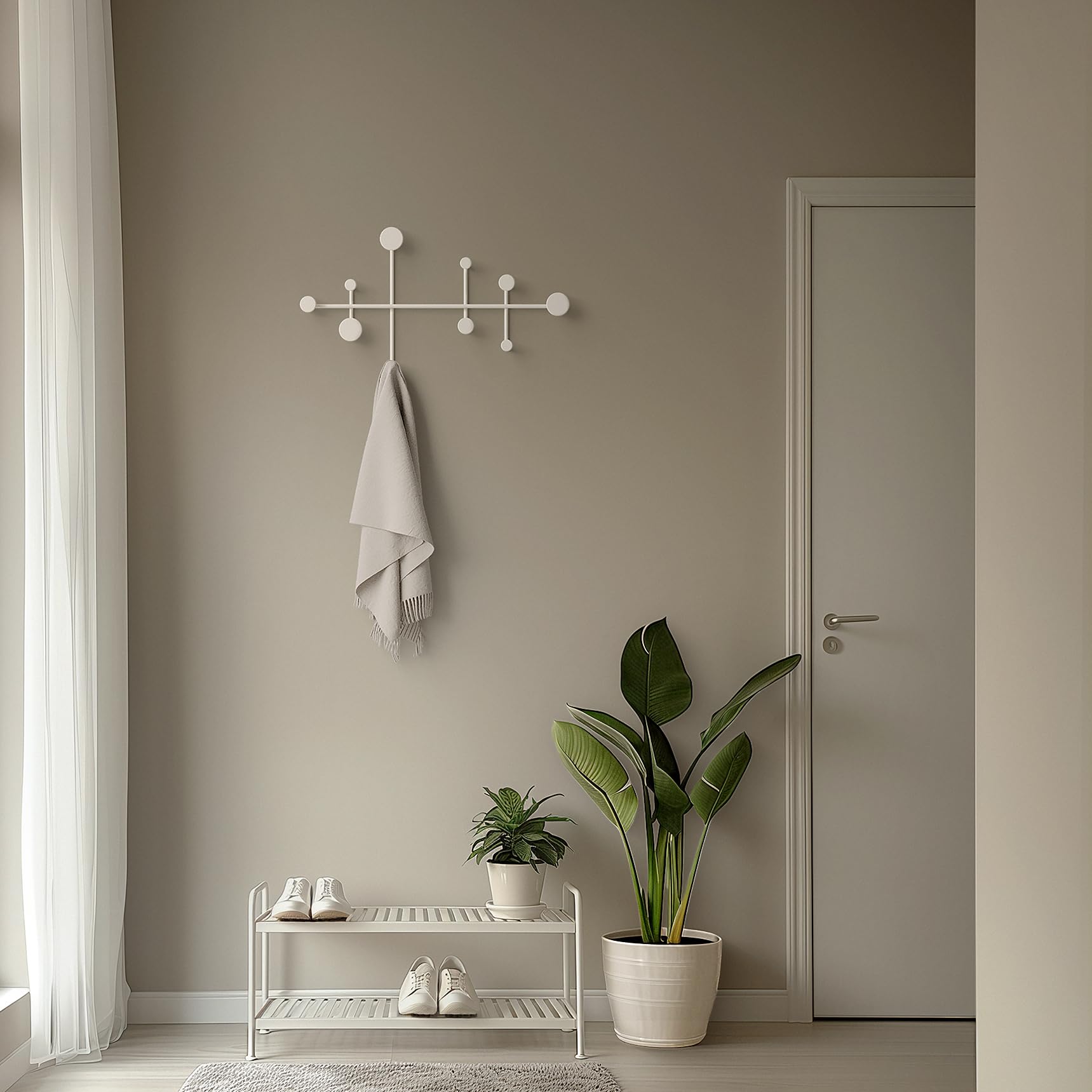 Kazai Sval Wall-Mounted Coat Rack – Minimalist Metal Hooks, White