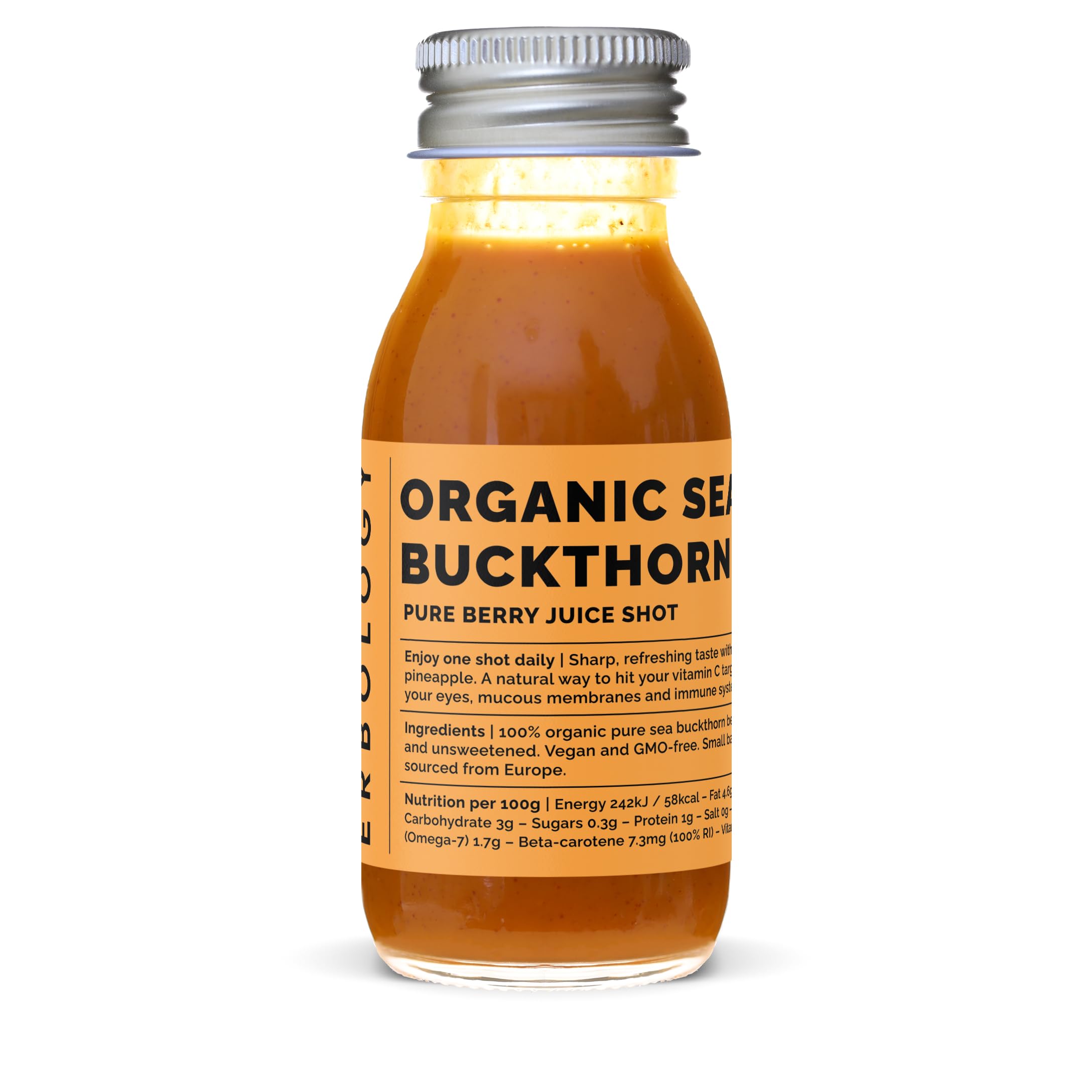 Erbology Organic Sea Buckthorn Juice Shots | Omega-7 & Vitamin C | 12 Pack