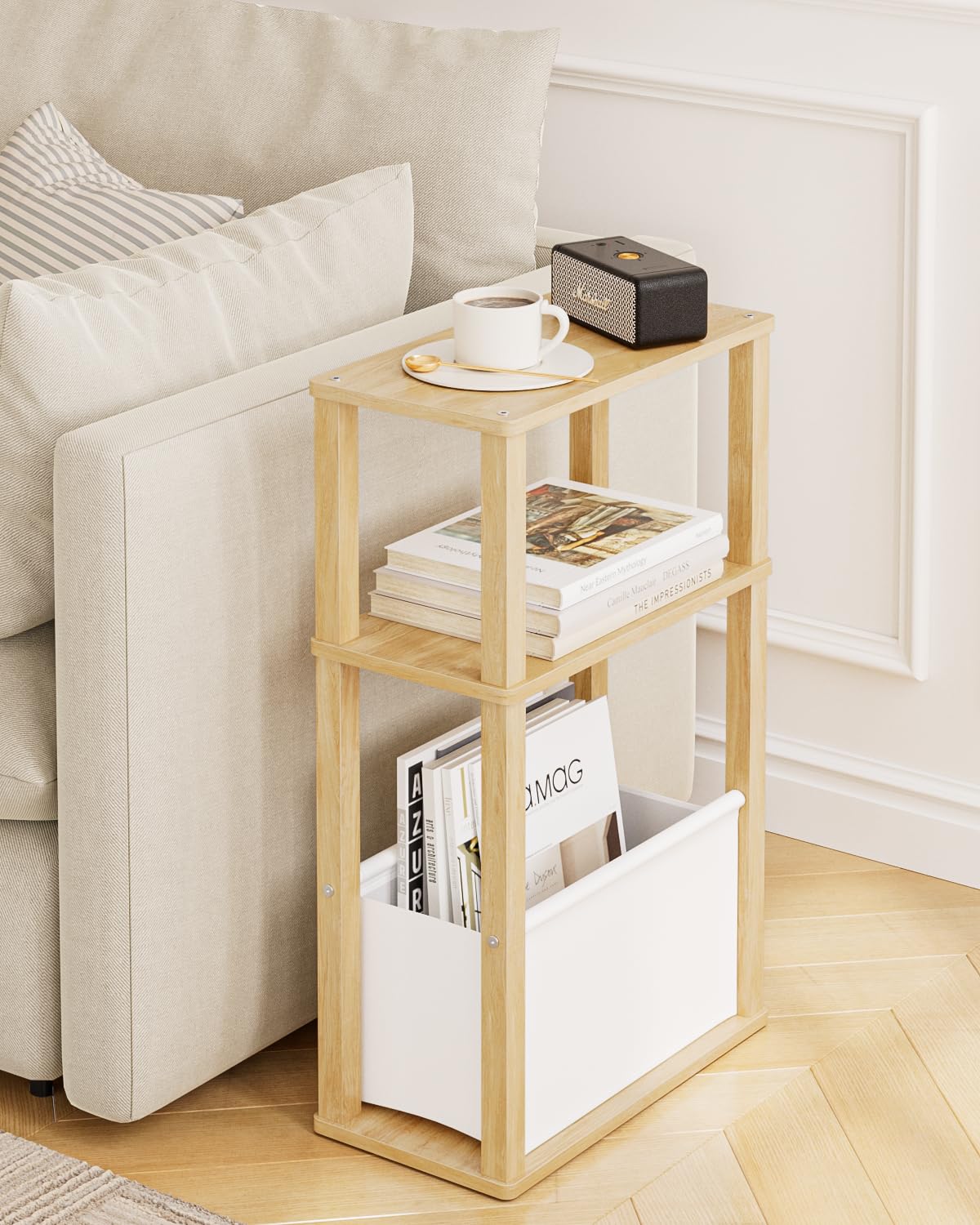 Apetaccat Narrow Side Table for Small Spaces, Slim End Table with Storage Basket, Small Bedside Table for Bedroom - image 2
