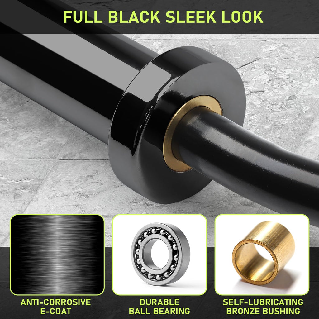 PhysKcal 47 Inch EZ Curl Bar - Olympic Weight Lifting Bar for Biceps, Black