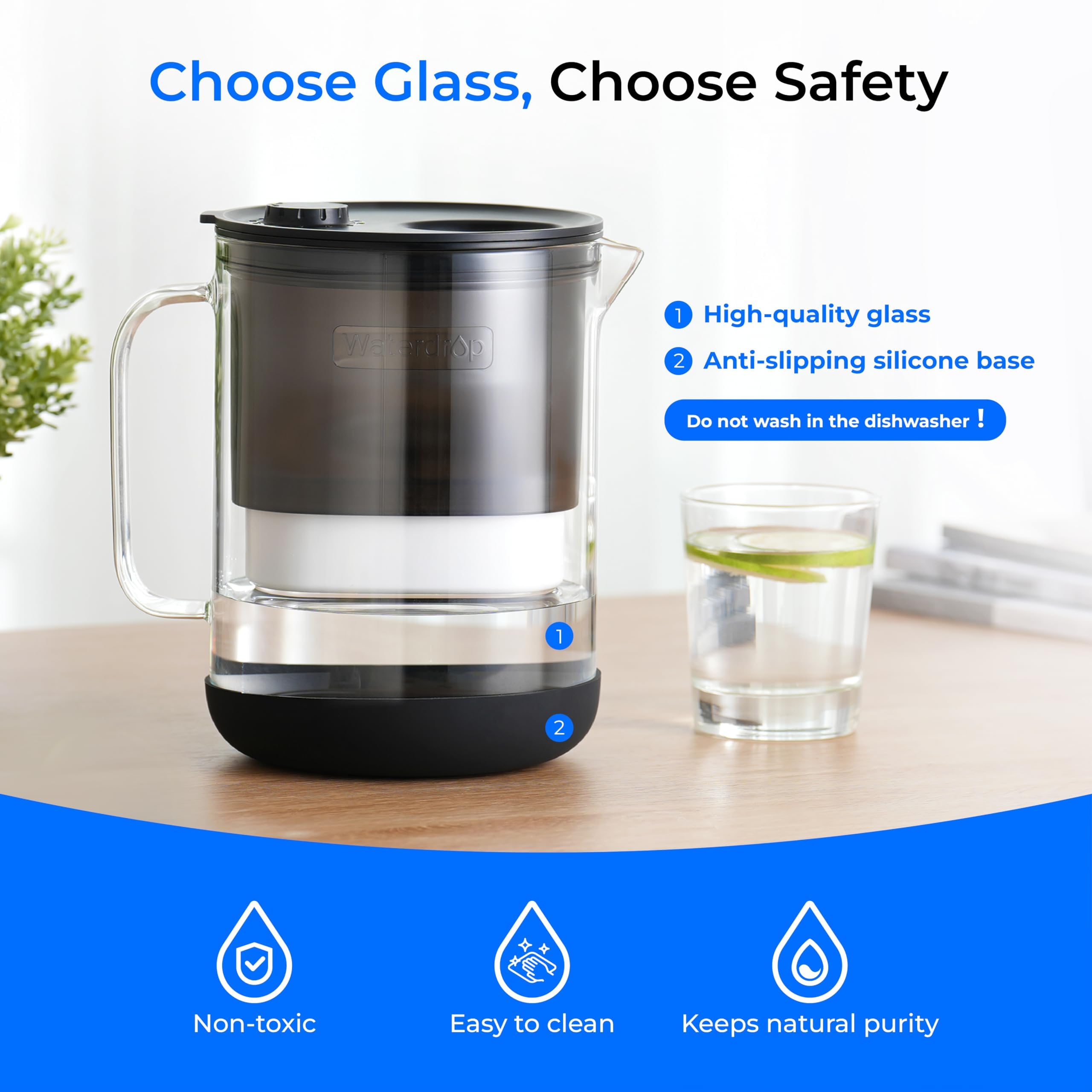 Waterdrop Glass Water Filter Jug | 1.5L Pitcher with 5-Stage Filtration