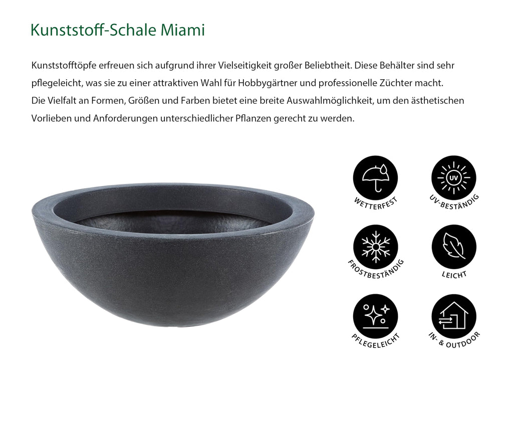 Dehner Spherical Bowl – 52cm Anthracite Frost-Resistant Plastic Planter