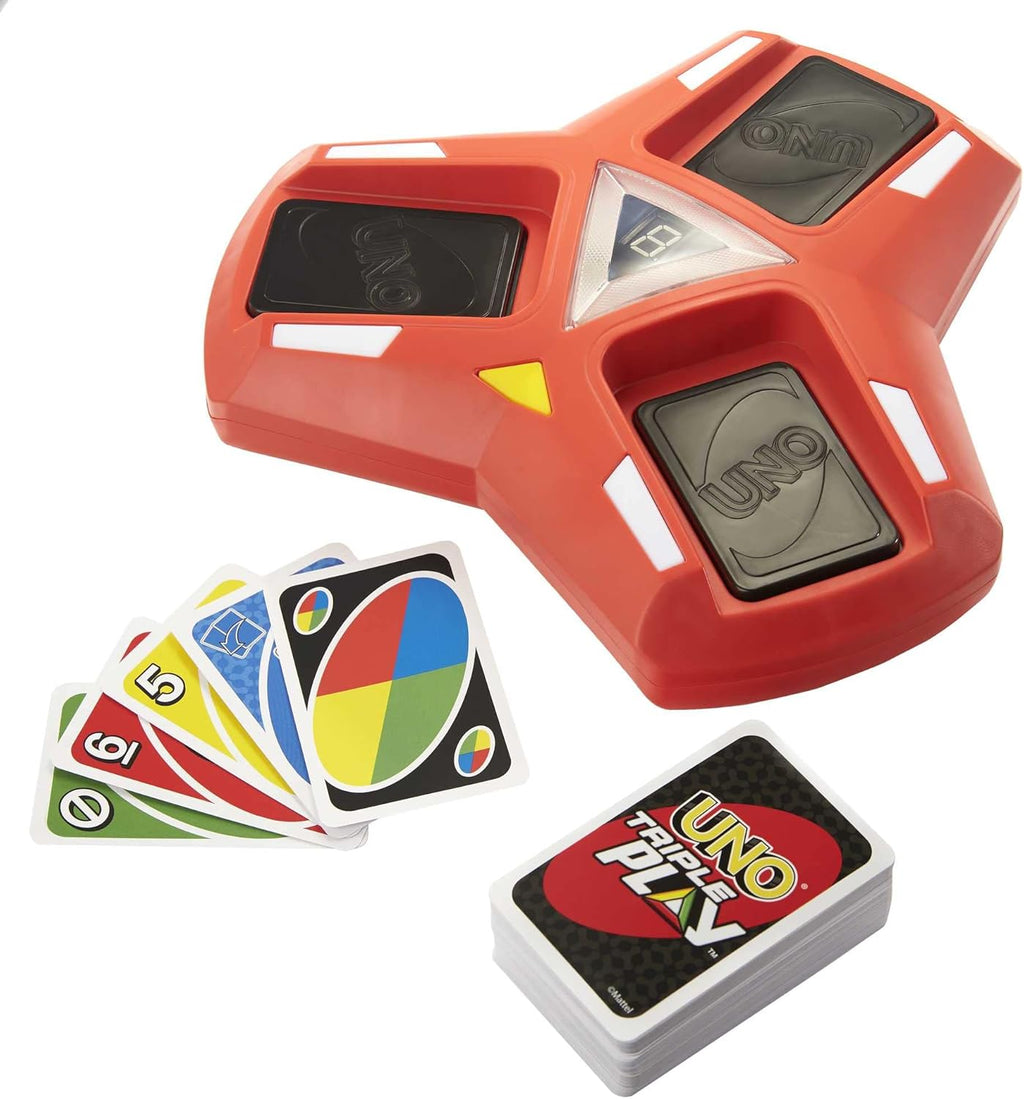 UNO Triple Play Card Game by Snaps – Family Game with Lights and Sounds