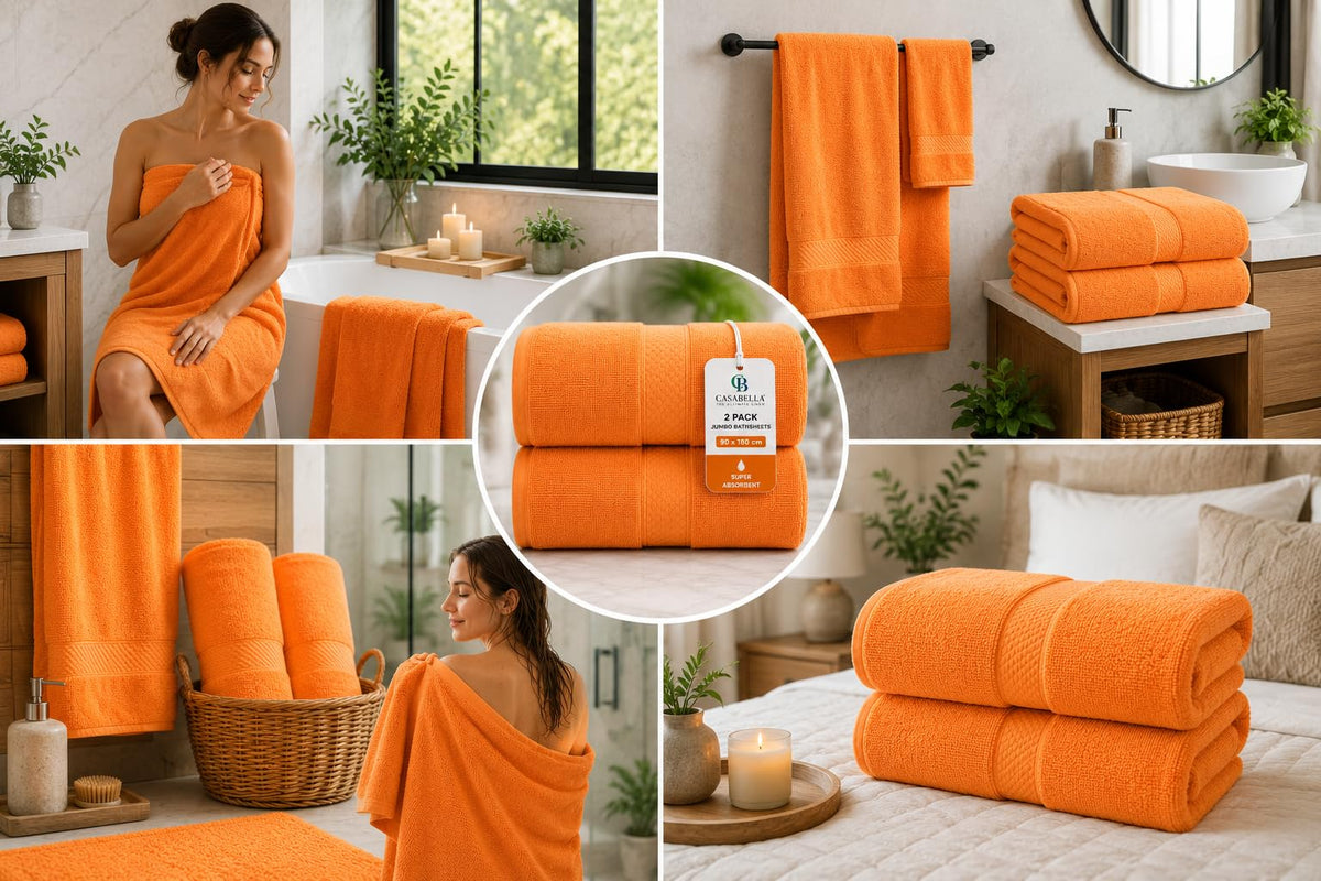 Casabella CB 2 Piece Jumbo Bath sheet 100% Combed Cotton Extra Large Bath Towel bale set super Absorbent Soft Orange 2 Pack 90X180 CM Bath-sheets for - image 3