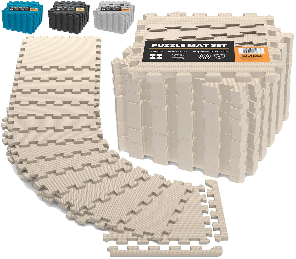 Ediesi EVA Foam Gym Floor Mats – 18 Piece Puzzle Exercise Mat Set