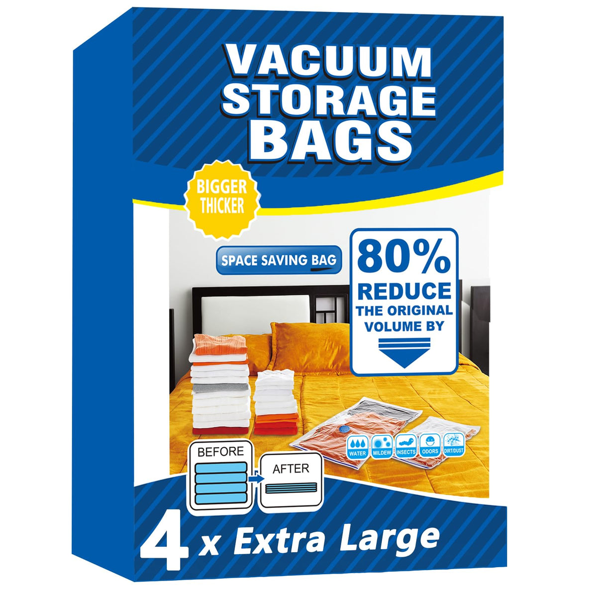 Vacuum Storage Bags - 4 Pack Extra Large 100X130cm Space Saver Sealer Compression Bags, Reusable Vacuum Bags for Storage Clothes, Duvets, Bedding