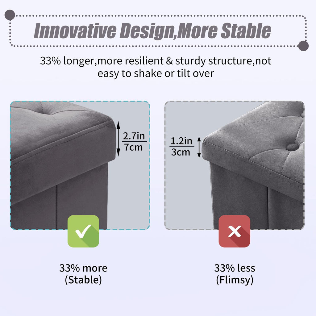 BRIAN & DANY Velvet Folding Storage Ottoman Bench | Gray, 110cm