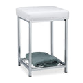 Relaxdays White Faux Leather Upholstered Stool with Storage Shelf