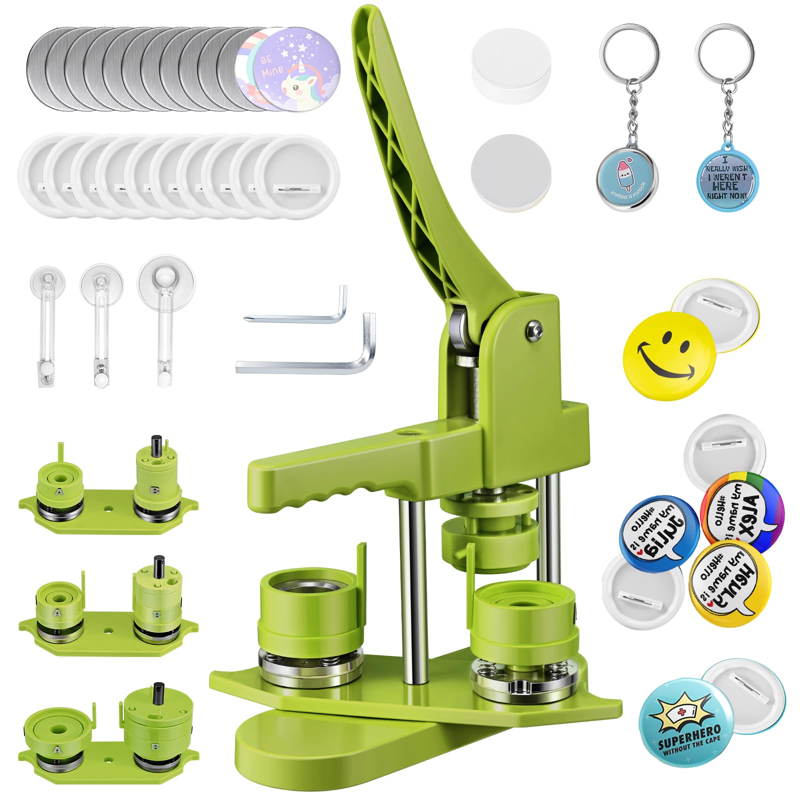 KEYSAFER Button Maker Machine - 3-in-1 Badge Press Kit with 300 Sets