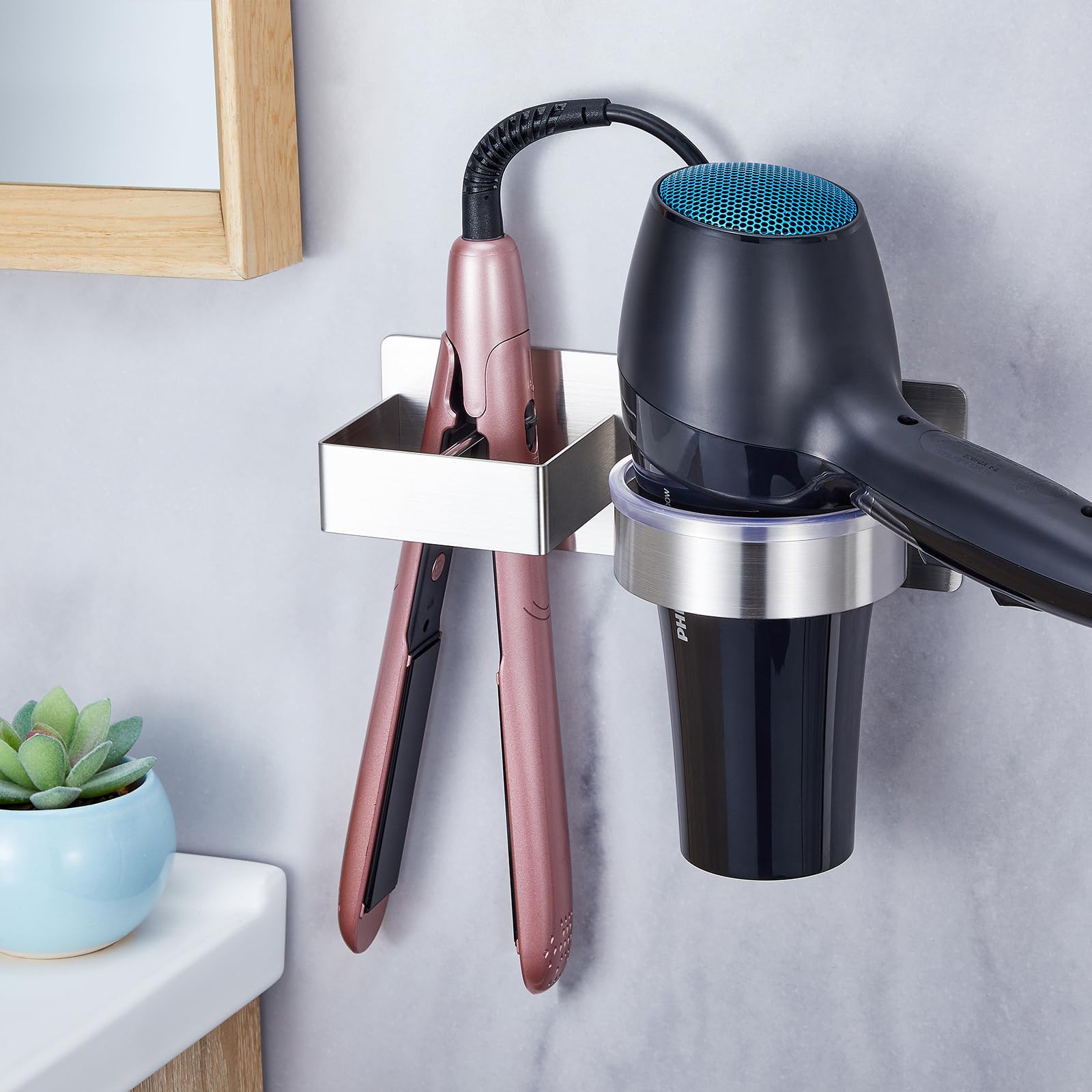 XILIMEN Hair Dryer Holder | Wall Mounted Stainless Steel Tool Organizer