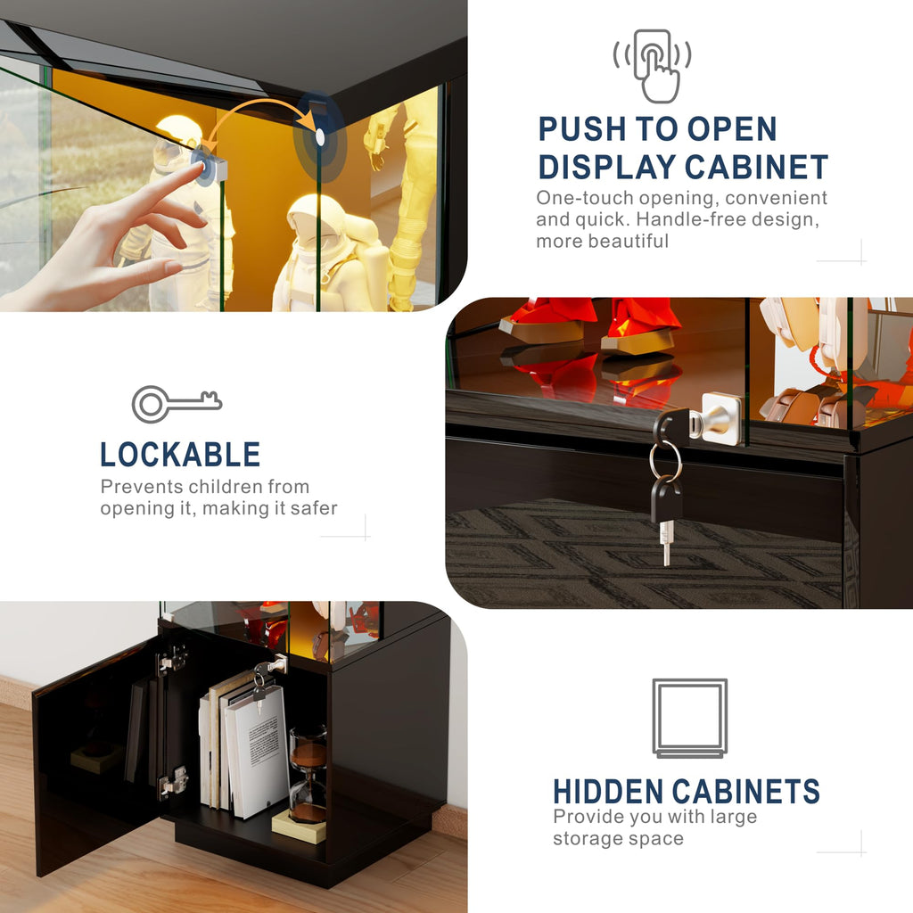 Gurexl Display Cabinets with Lockable and Glass Doors for Living Room,Black - image 2