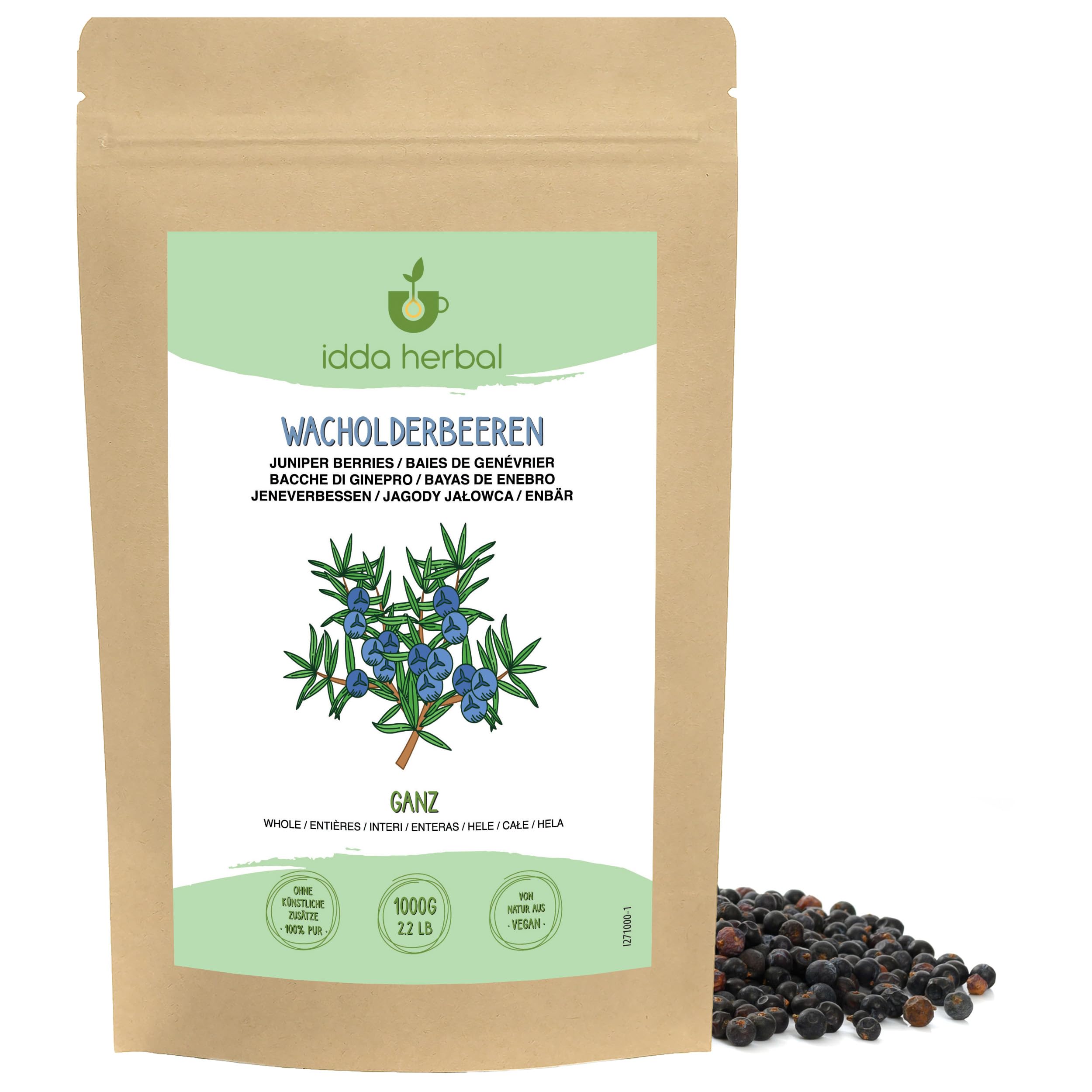 IDDA Herbal Whole Dried Juniper Berries – 1kg (2.2 lb) Natural Fruit