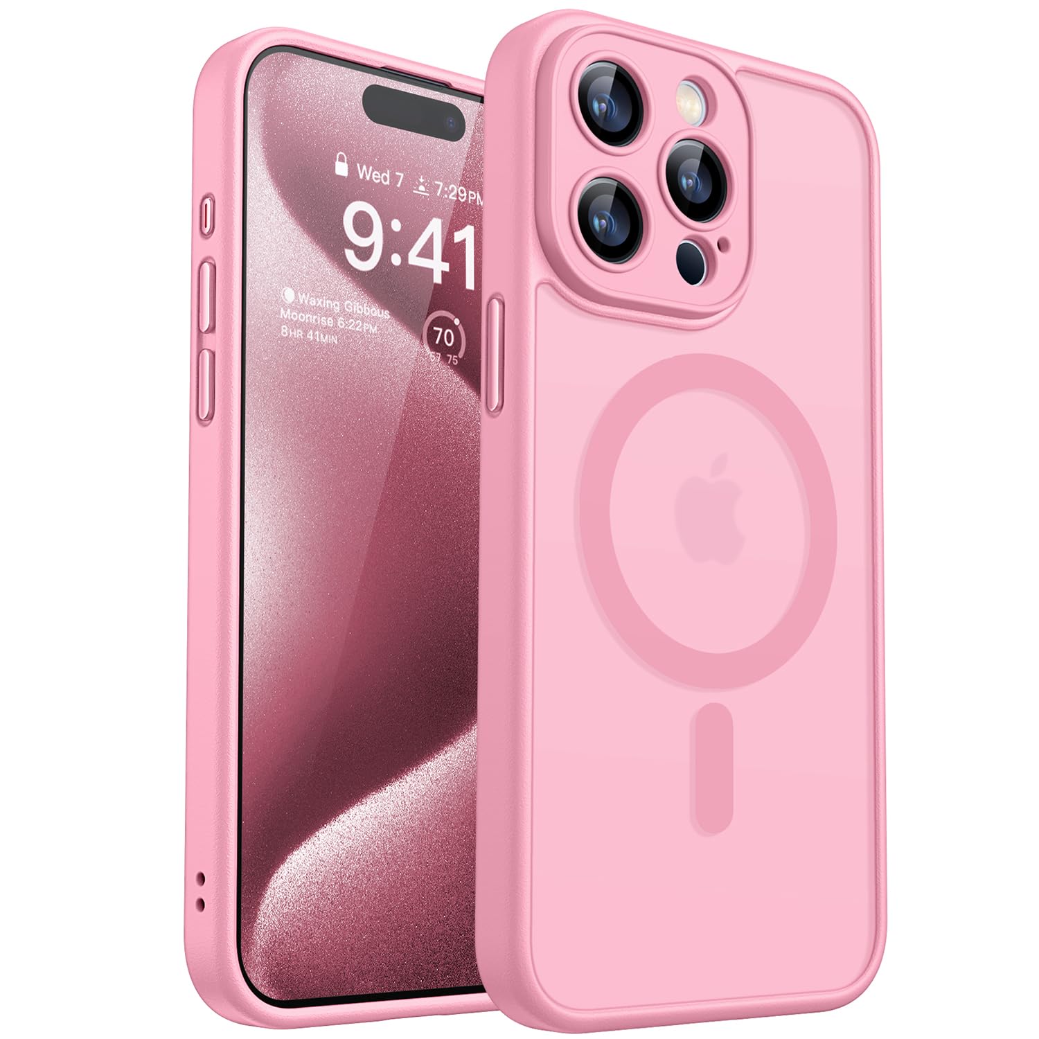 CANSHN iPhone 15 Pro Case – Magnetic MagSafe Matte Shockproof Pink