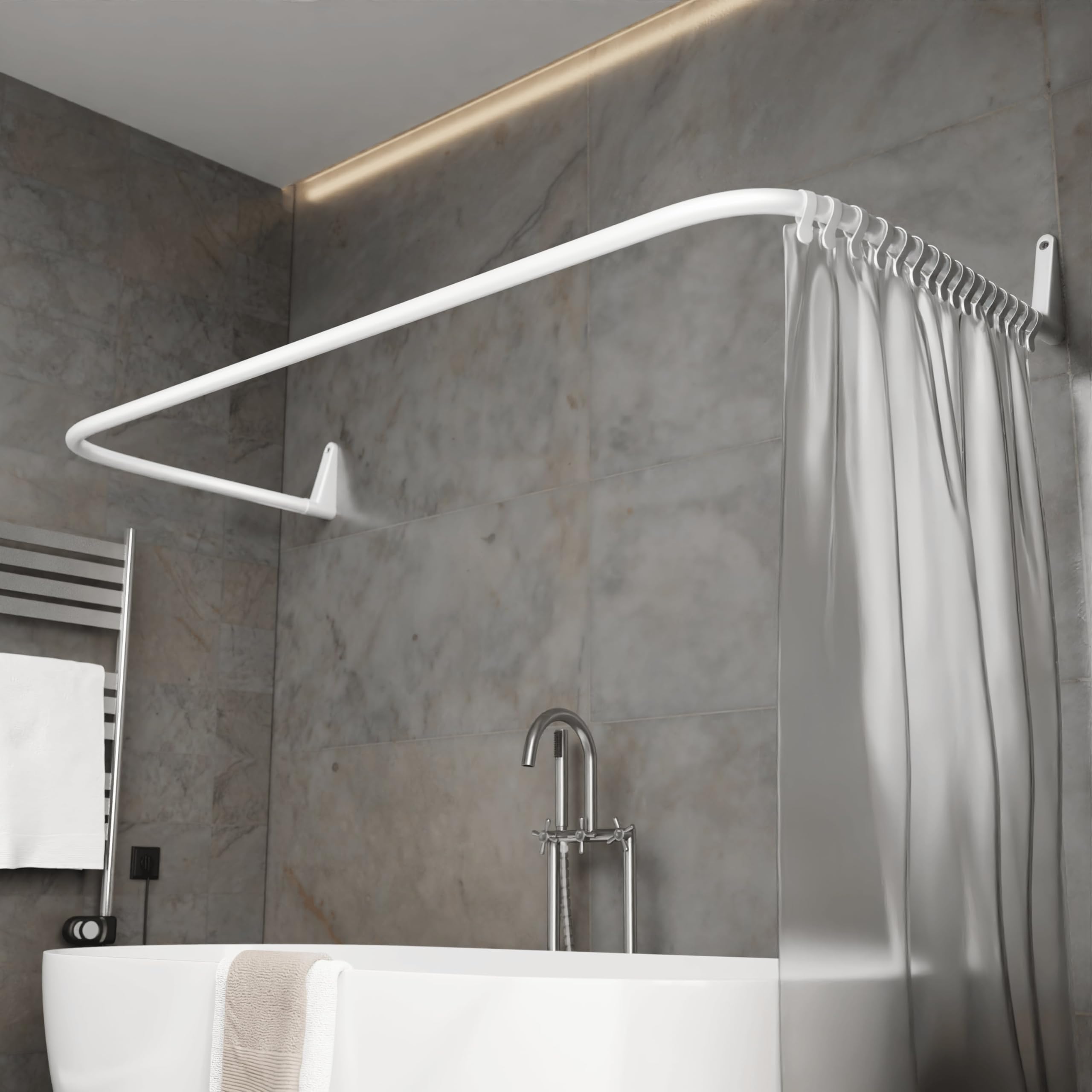 U-Shaped Shower Curtain Rod – White Powder-Coated Steel