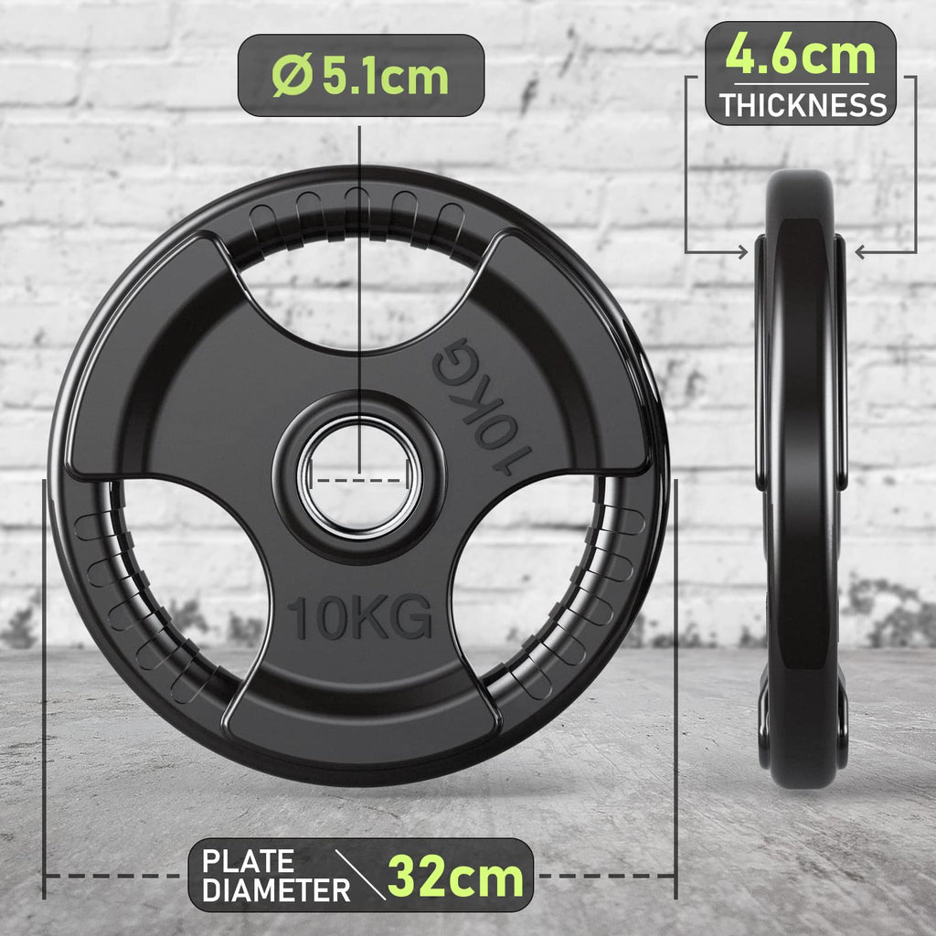 PhysKcal Olympic Weight Plates 10kg Pair | Rubber Coated Tri-Grip Discs