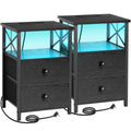 AMHANCIBLE Bedside Table Set of 2 with Charging Station and LED Lights