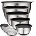 Wildone 5-Piece Stainless Steel Mixing Bowls with Airtight Lids & Graters
