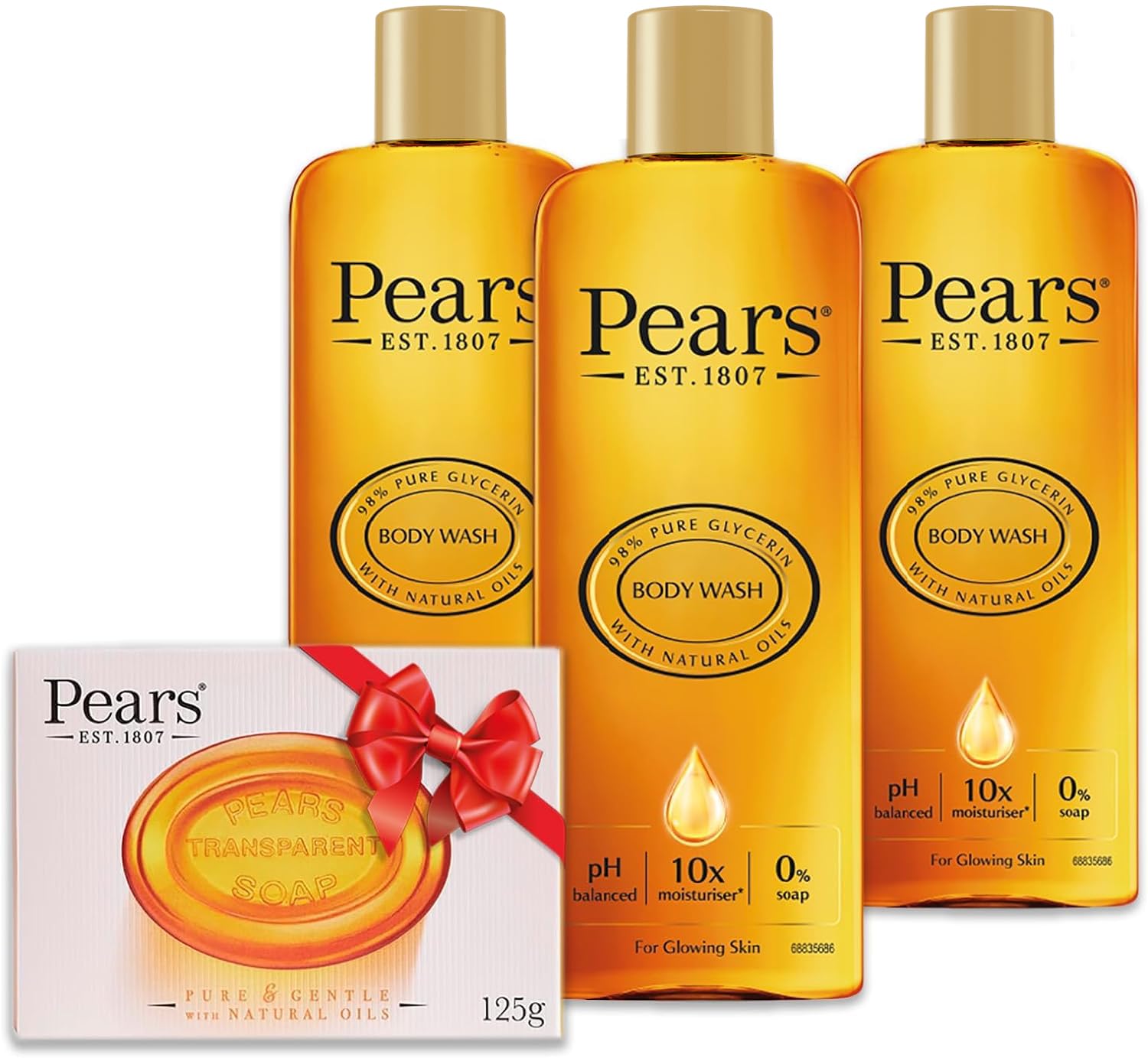 Pears Body Wash Original 250ml Pack of 3 | Glycerine Soap 125g Bundle