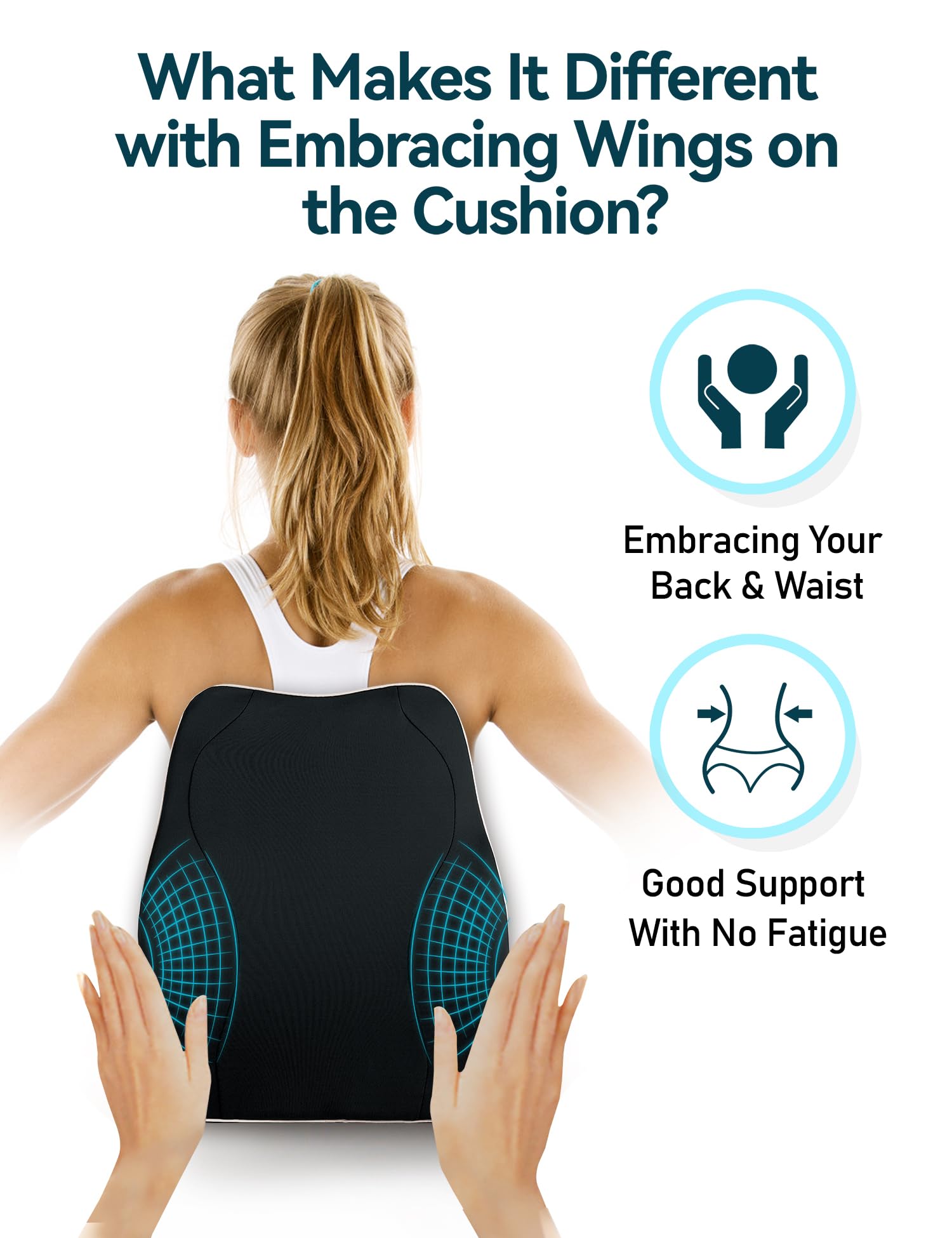 Travel Ease Memory Foam Lumbar Support Cushion for Office Chairs - Black