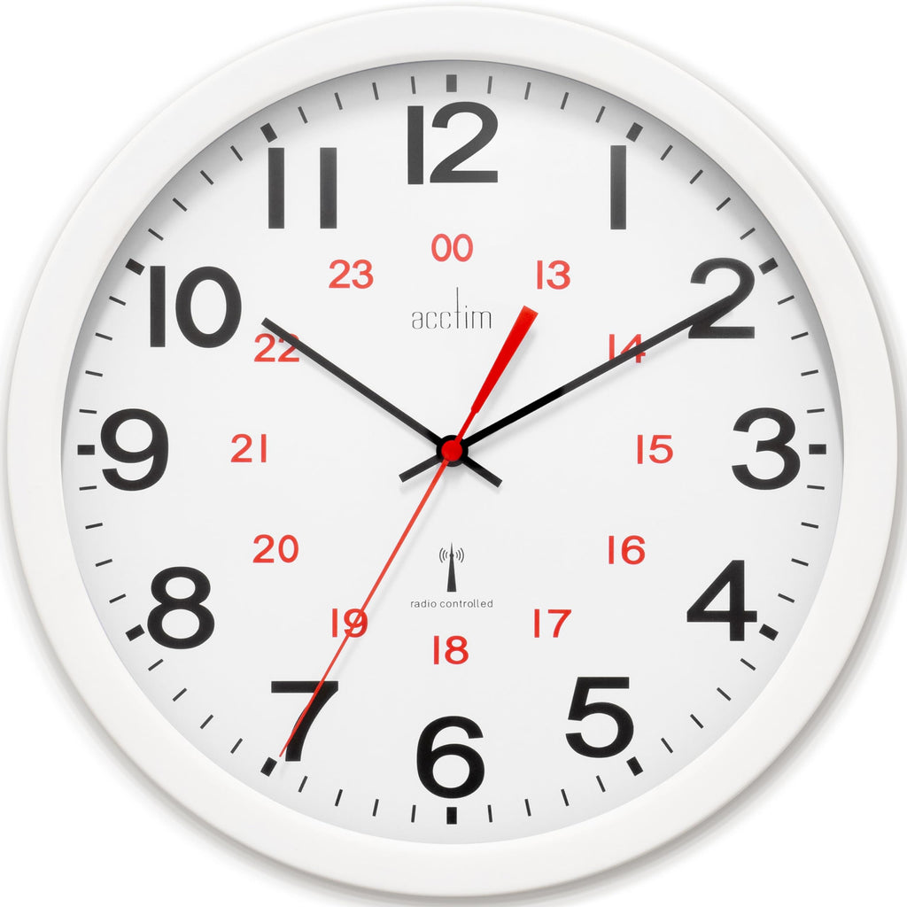 Acctim Radio Controlled Wall Clock – 30cm White 12/24 Hour Dial