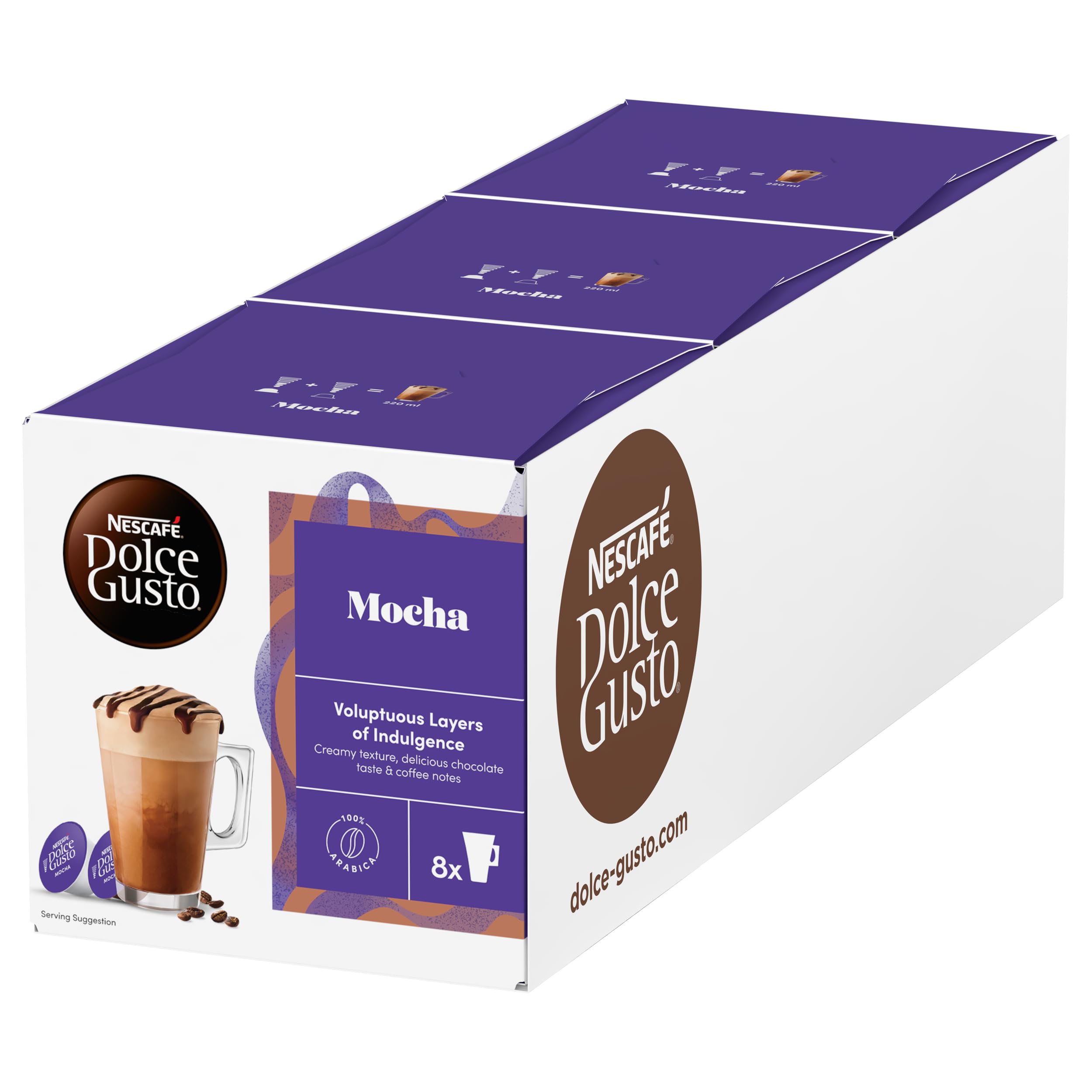Nescafé Dolce Gusto Mocha Coffee Capsules - 48 Cups (3 Packs of 16)