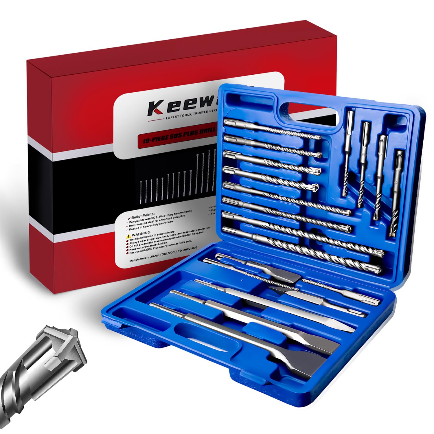 Keewaki 19-Piece SDS Plus Drill and Chisel Set for Concrete & Masonry