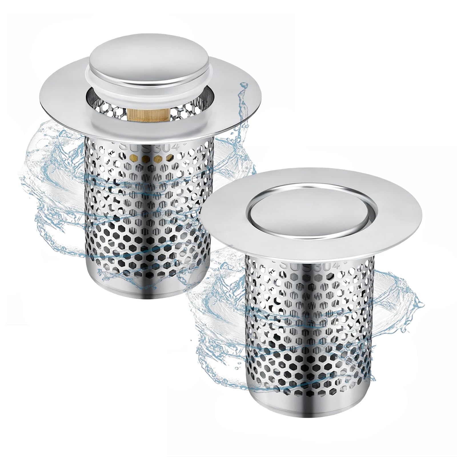 WJUAN 2-Pack Stainless Steel Sink Strainer with Brass Rebound Core